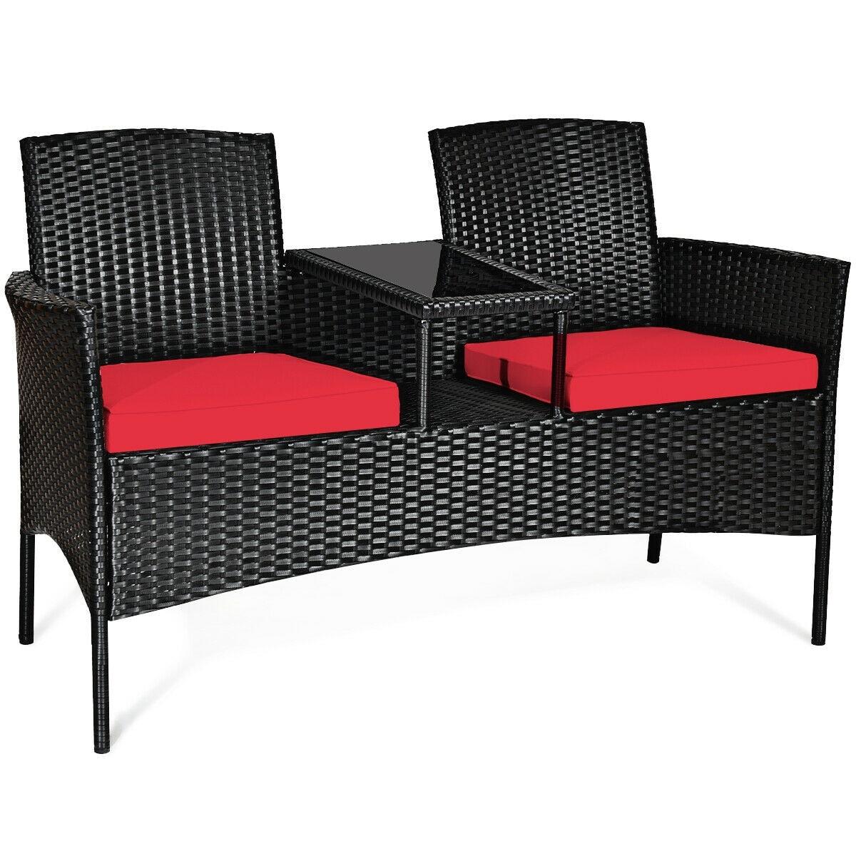Tangkula Outdoor Rattan Furniture Wicker Patio Conversation Chair W/Cushion Red
