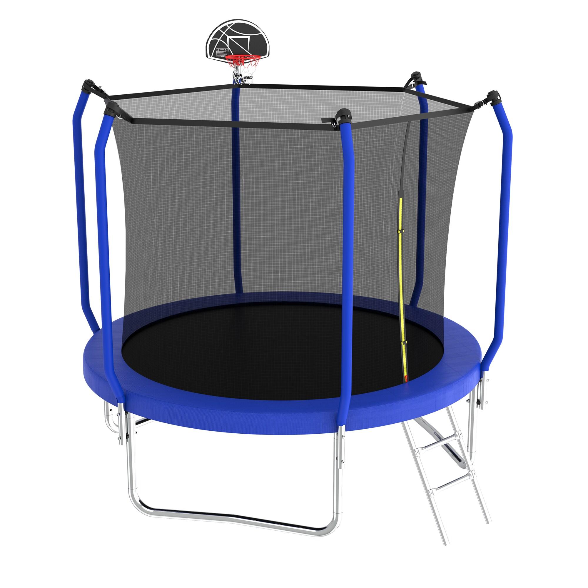 wendeway 10FT Trampoline With Basketball Hoop,  ASTM Approved Reinforced Type Outdoor Trampoline With Enclosure Net
