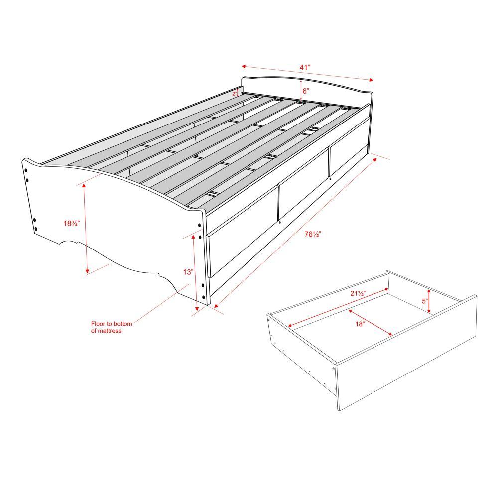 Prepac Twin Mate's Platform Storage Bed with 3 Drawers Black: Laminated, Transitional Style, No Box Spring Needed