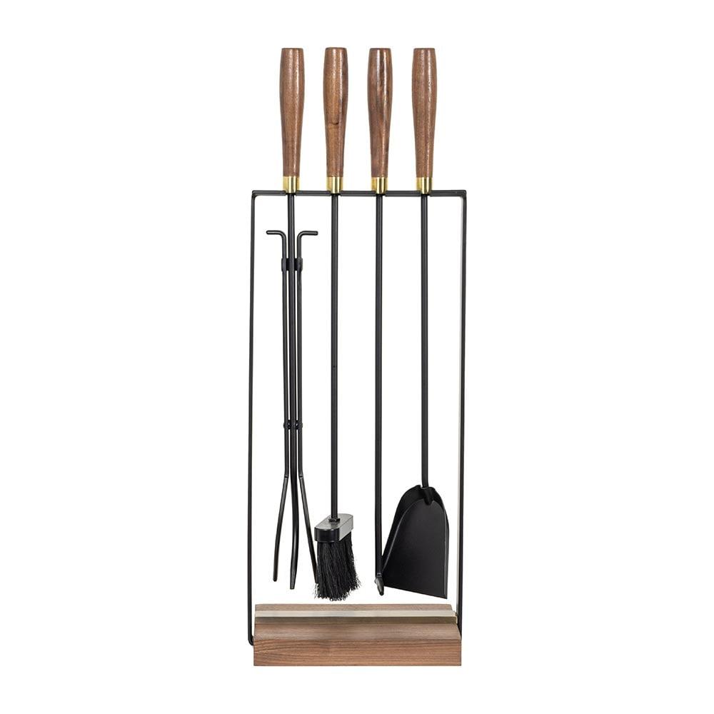 Country Living Walnut Grove 5 Piece Fireplace Tool Set in Black | Walnut Wood Handles