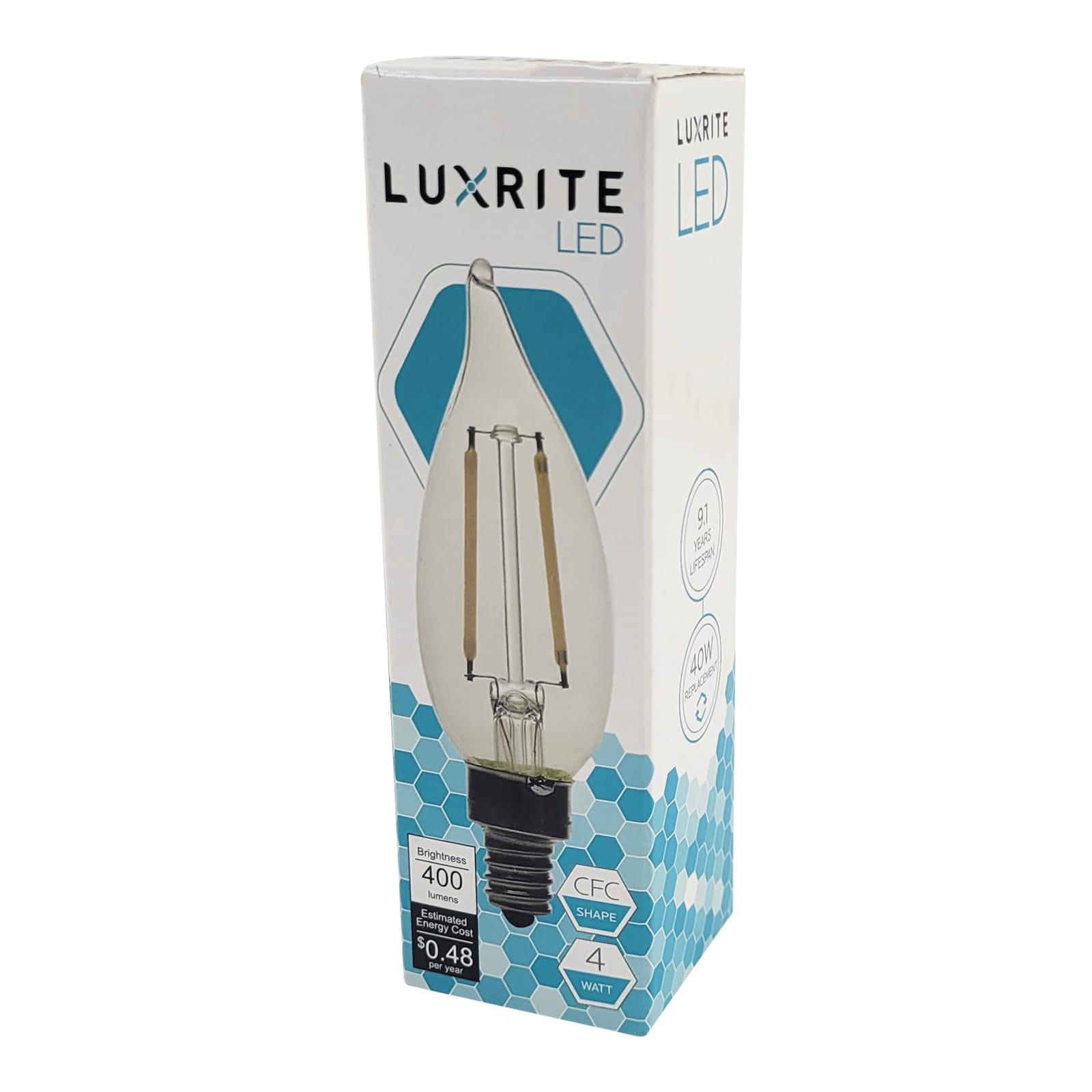 Luxrite 4W E12 Vintage Candelabra Dimmable LED Light Bulbs, 40W Equivalent 400 Lumens, 3000K Soft White, Flame Tip, 24-Pack