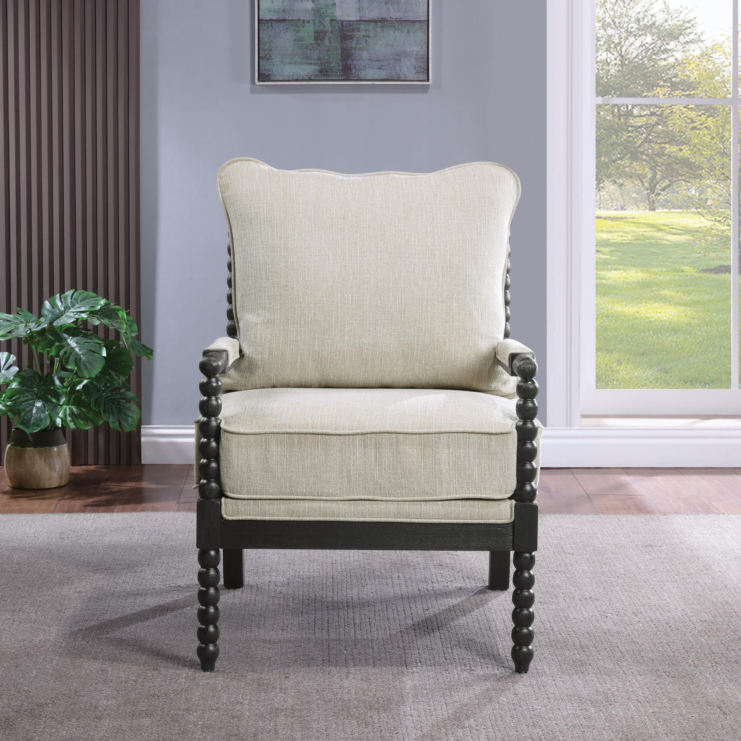 Classic Linen and Black Wood Spindle Accent Chair