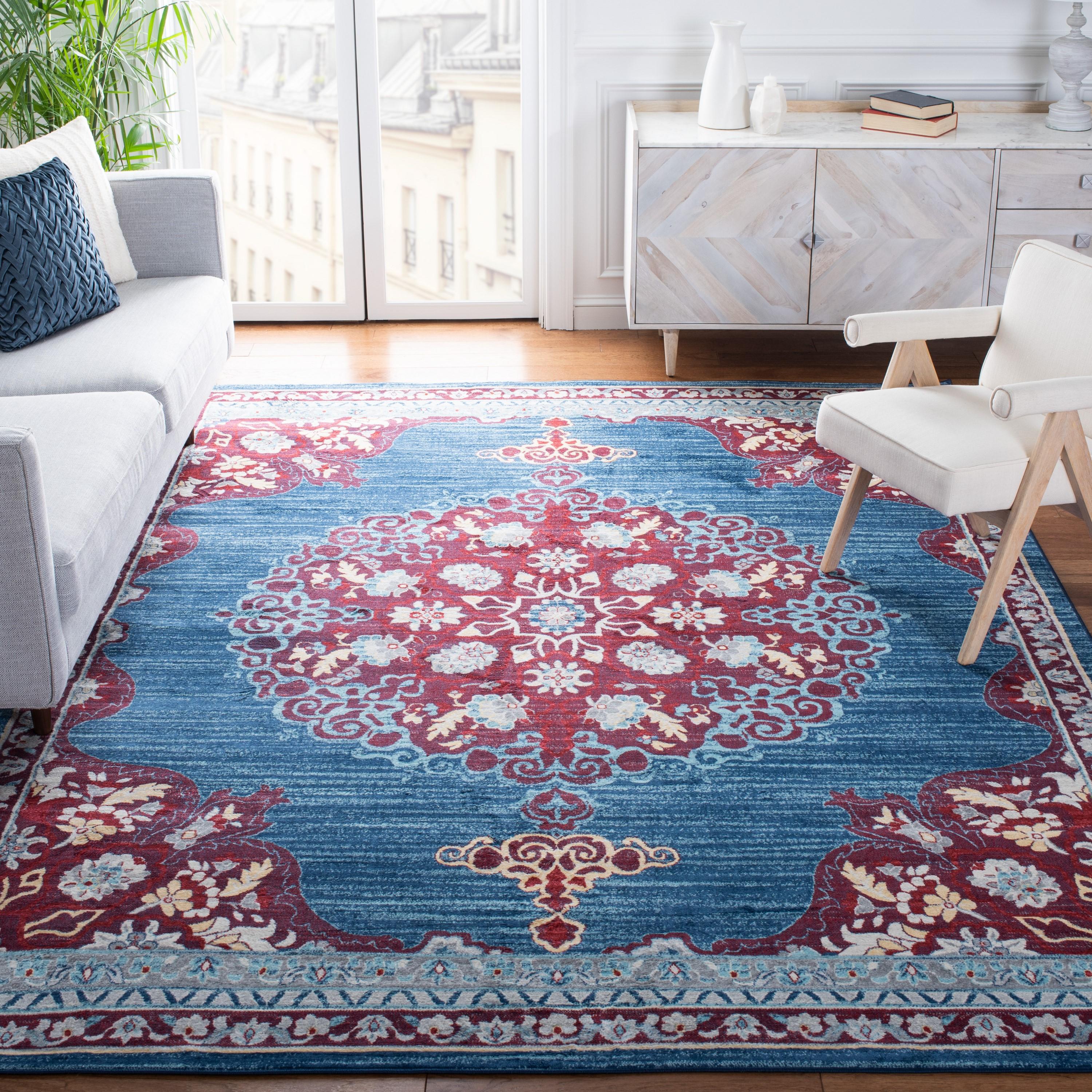 Brentwood BNT867 Power Loomed Indoor Area Rug - Navy/Burgundy - 5'x5' - Safavieh