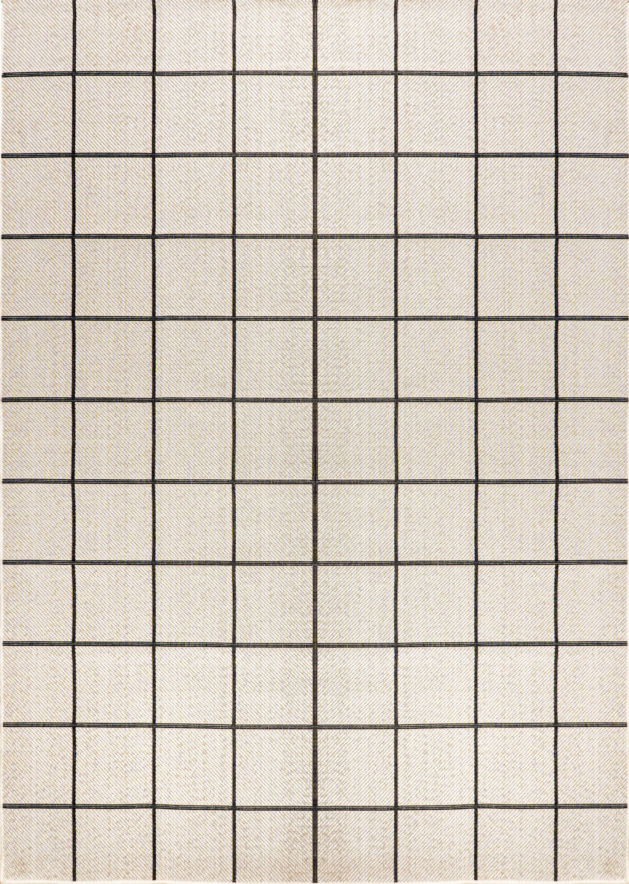 4' x 6' Grid Modern Squares Indoor/Outdoor Area Rug, Cream/Black - JONATHAN Y