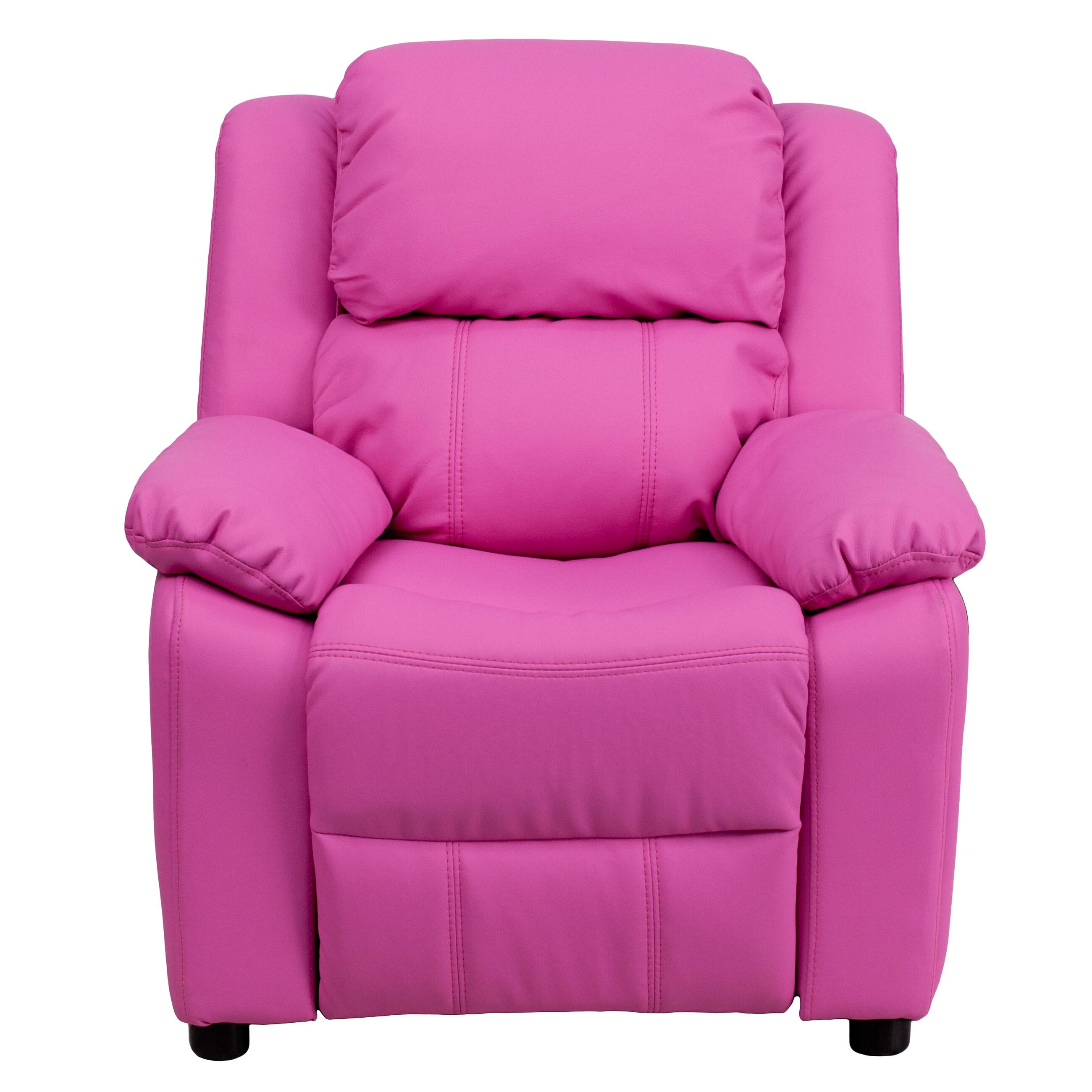 Flash Furniture Charlie Deluxe Padded Contemporary Hot Pink Vinyl Kids Recliner with Storage Arms