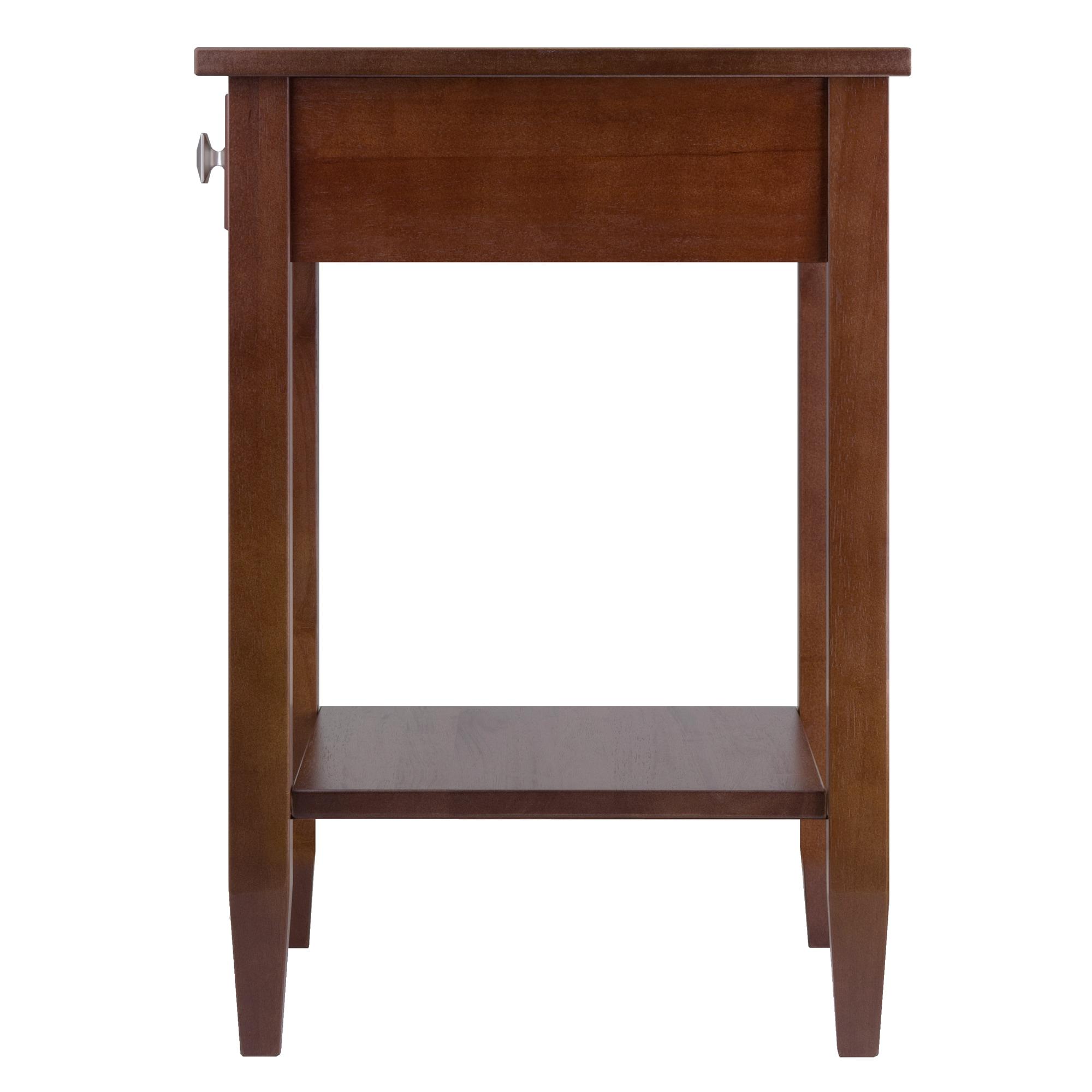 Richmond End Table with Tapered Leg Walnut Finish - Winsome: Modern Storage, Brushed-Chrome Knob, Hardwood