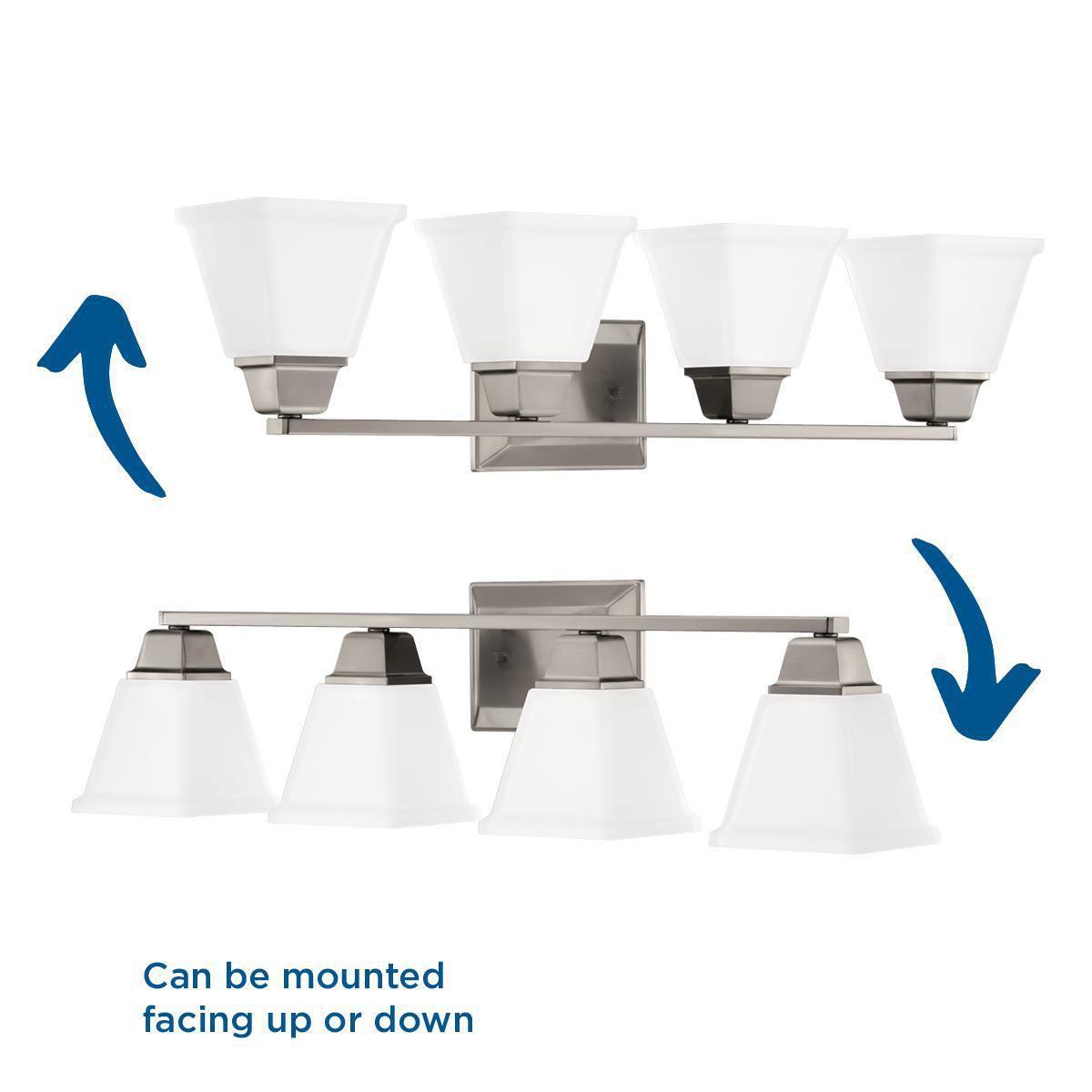 Progress Lighting, Clifton Heights, 4-Light Bath Vanity Fixture, Brushed Nickel, Etched Glass Shades