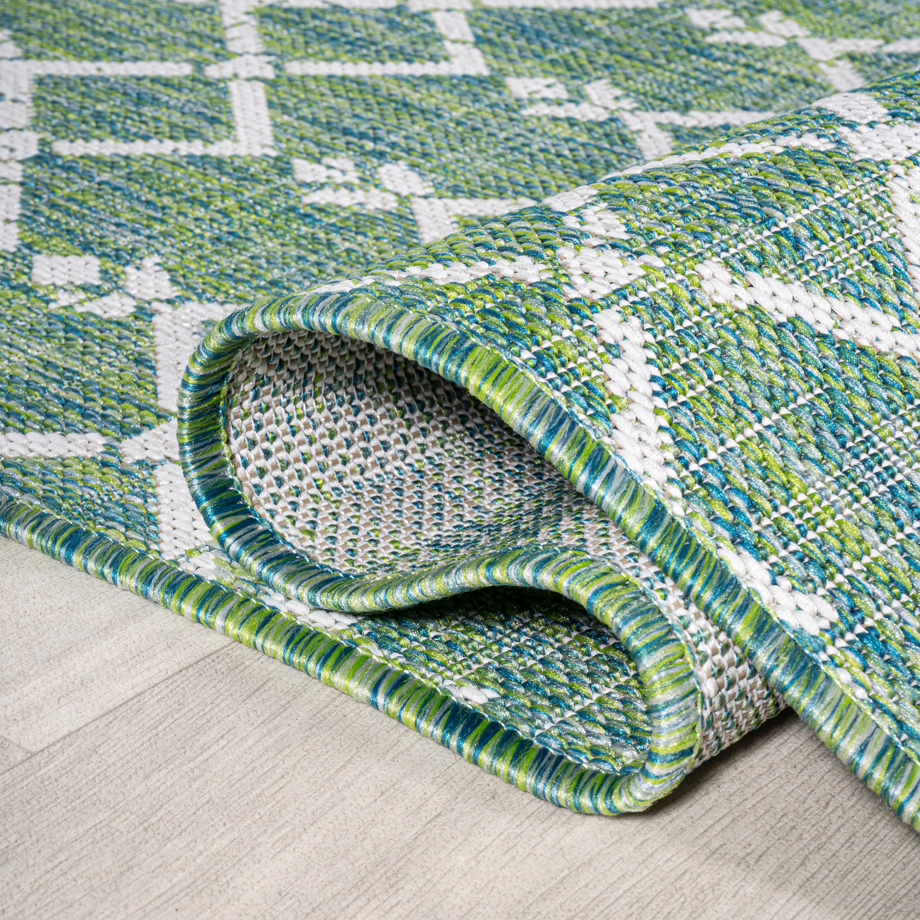 3' x 5' Ourika Moroccan Geometric Textured Weave Indoor/Outdoor Area Rug, Green/Cream - JONATHAN Y