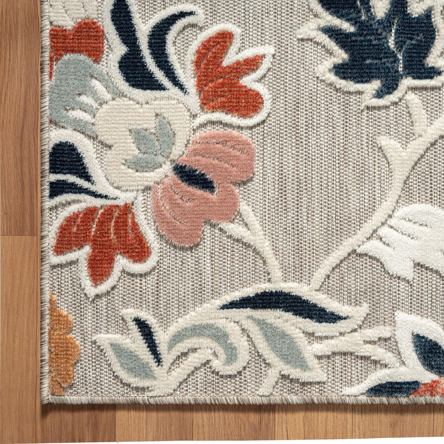 HomeRoots 5' X 7' Blue And Gray Floral Stain Resistant Indoor Outdoor Area Rug