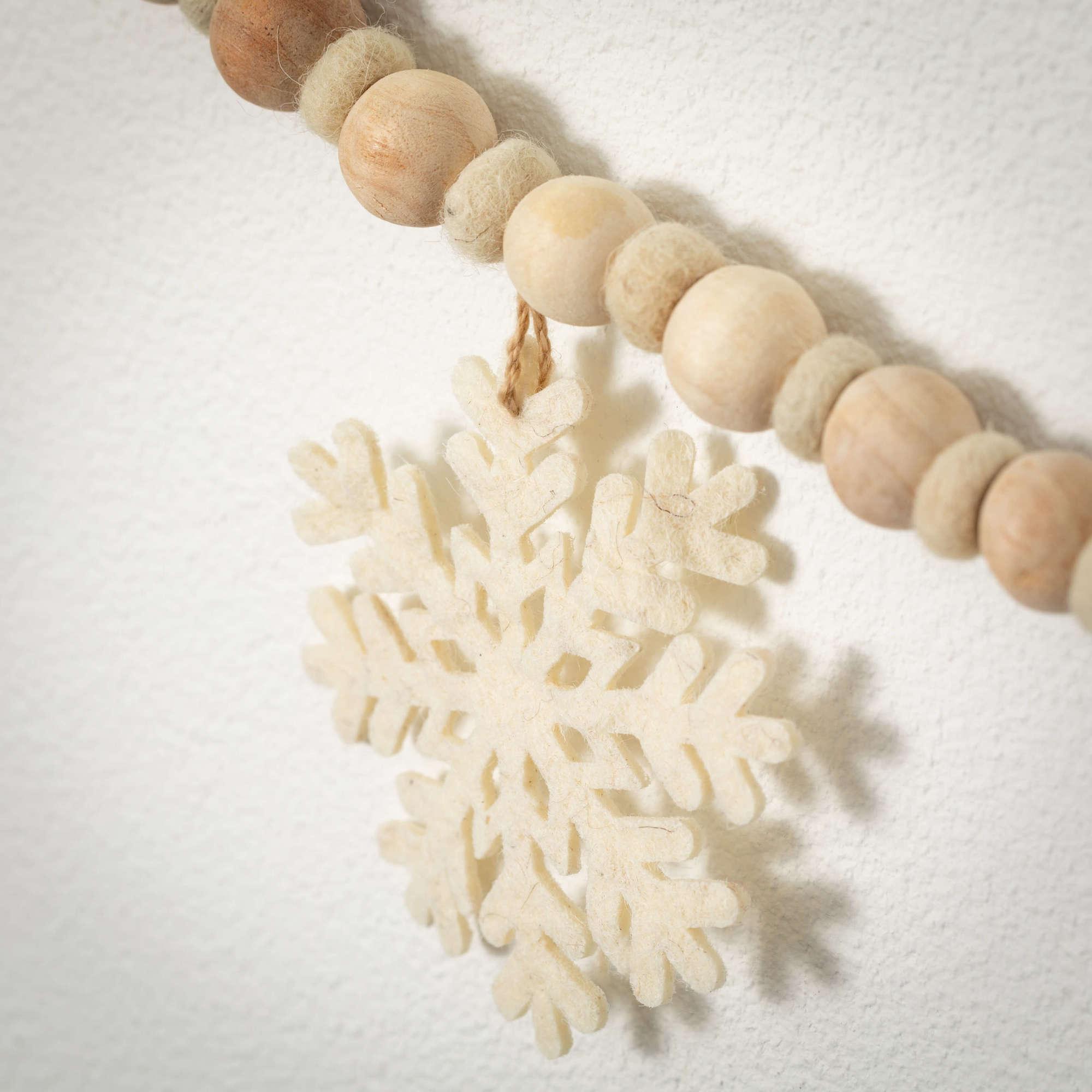 72" Christmas Wood Beaded Snowflake Garland, Natural