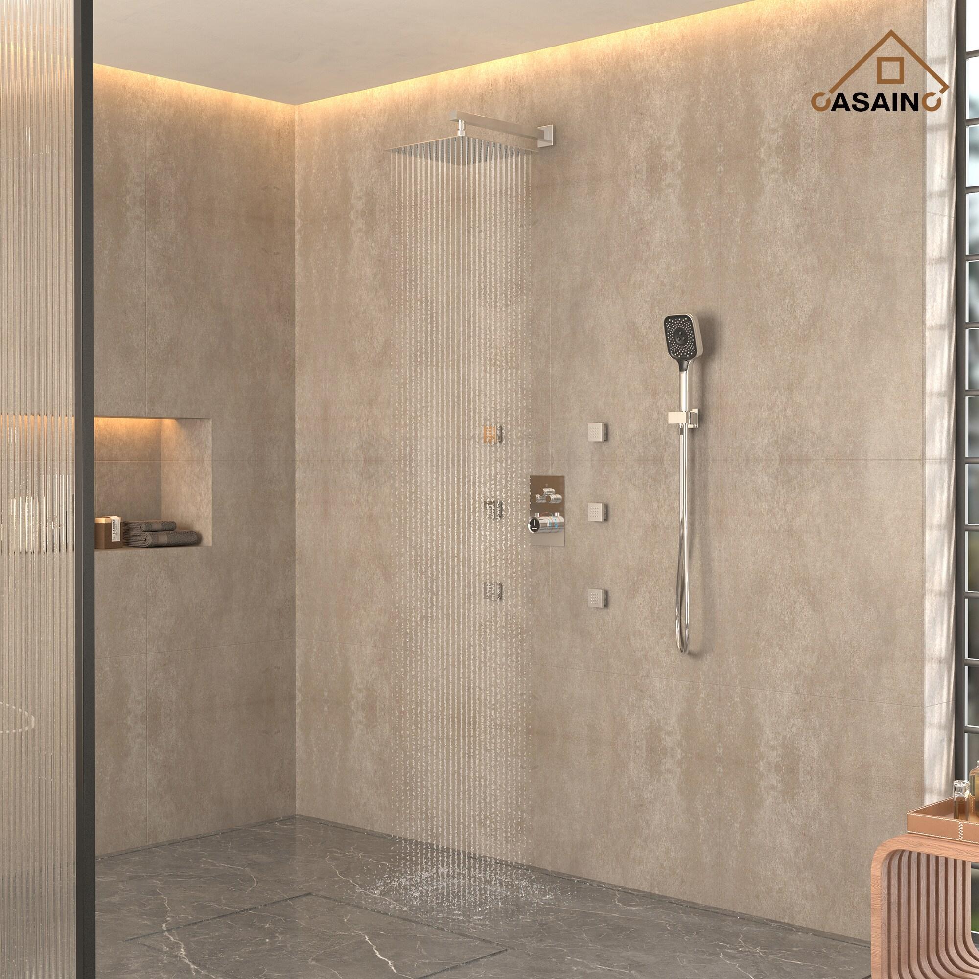 Revitalize 3-Function 12 Inch Wall Mount Rainfall Thermostatic Shower System with 6 Body Jets