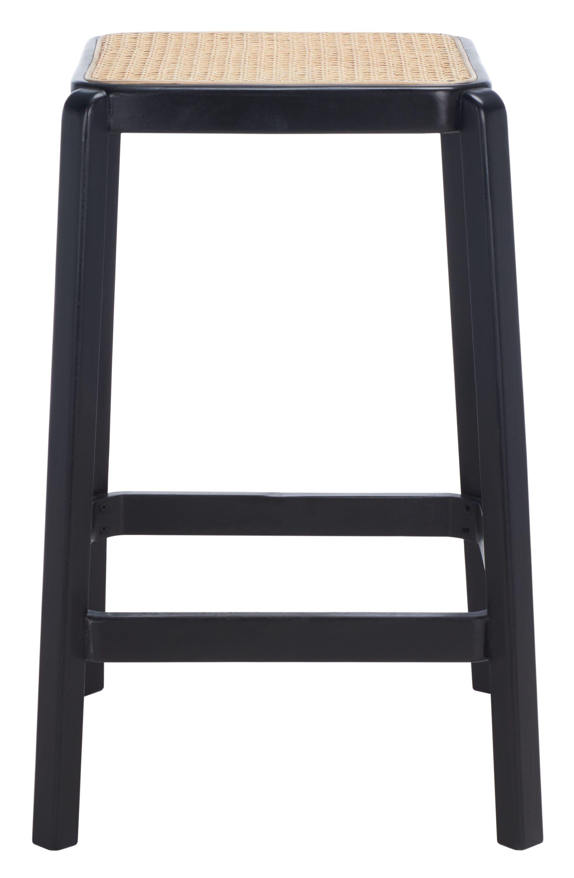 Silus Backless Cane Counter Stool - Black/Natural - Safavieh