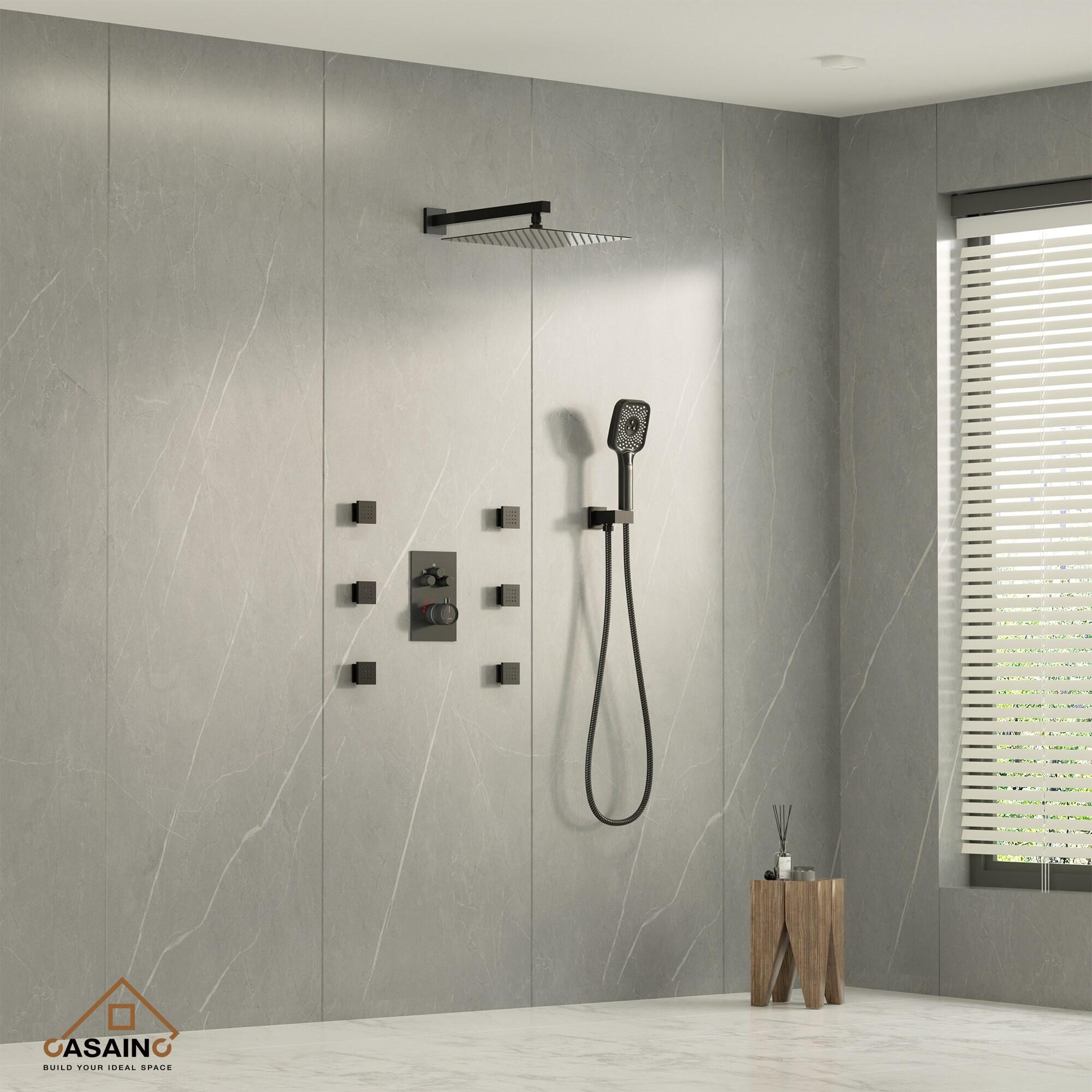 Rainfall Symphony 12inch 3-Function Dual Shower Head Thermostatic Shower System with 3 Sprays Handheld