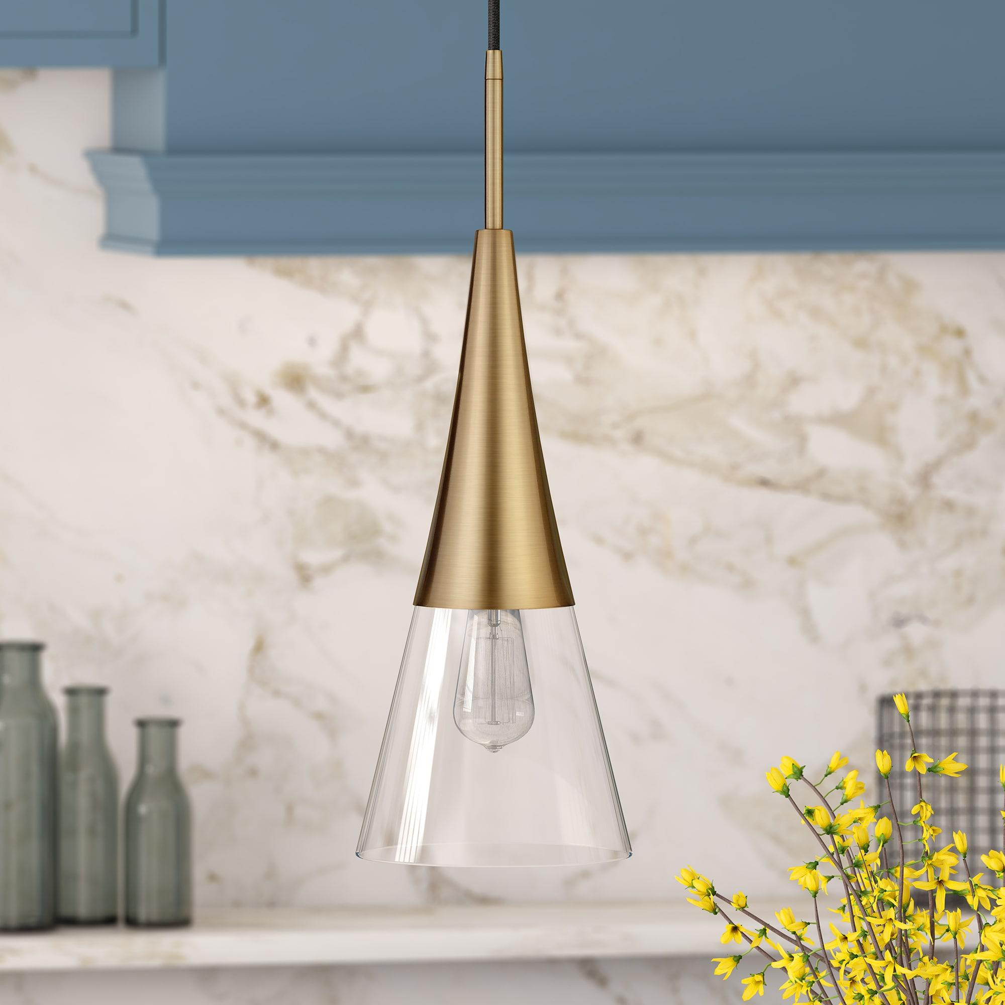 Myra Brushed Gold 16.75" Pendant with Clear Glass Drum Shade