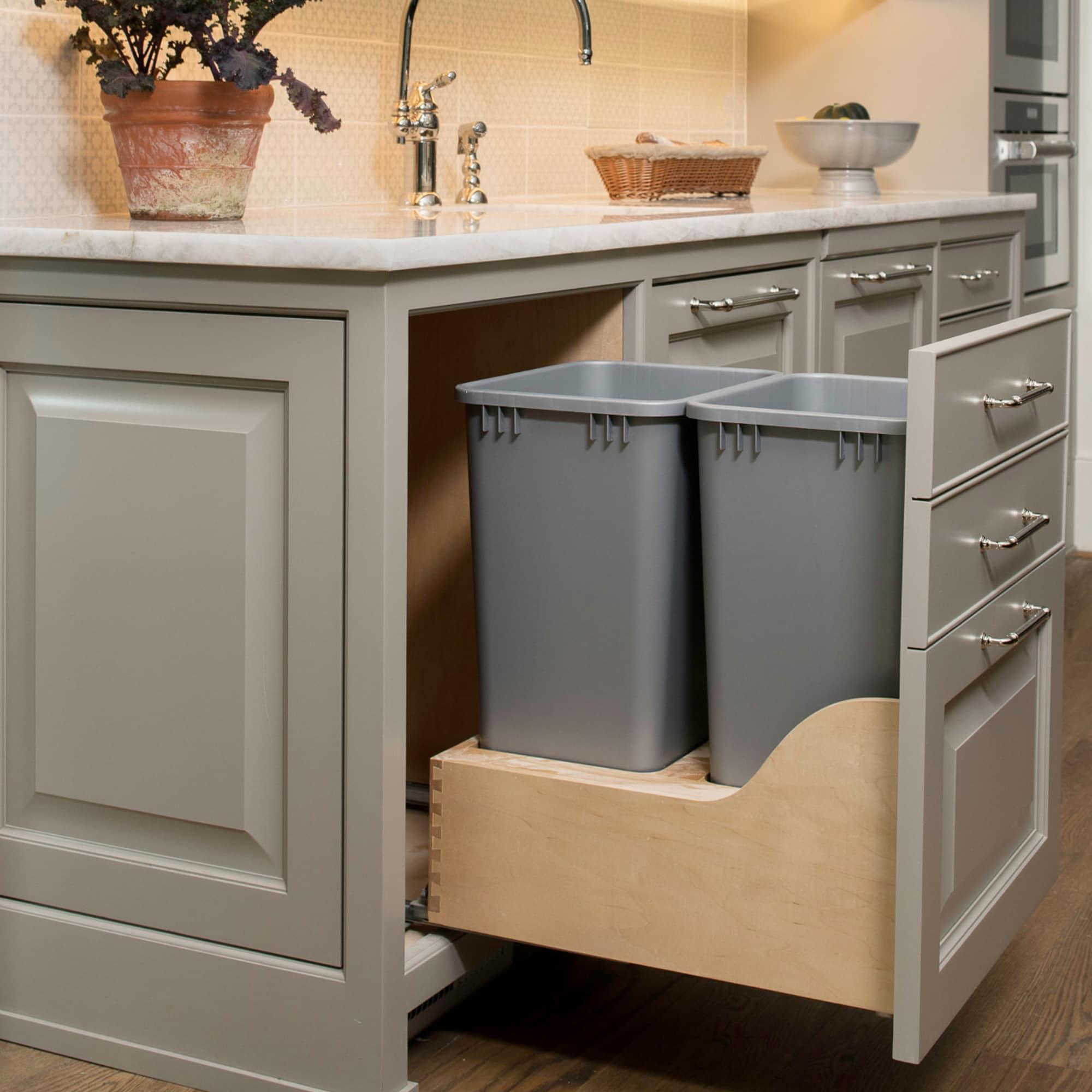 Rev-A-Shelf Pullout Trash Cans for Kitchen Cabinets 50 Qt 12.5 Gal Bottom Mounted, Undermount Soft-Close Slides, Silver, 4WCSC-2150DM-2