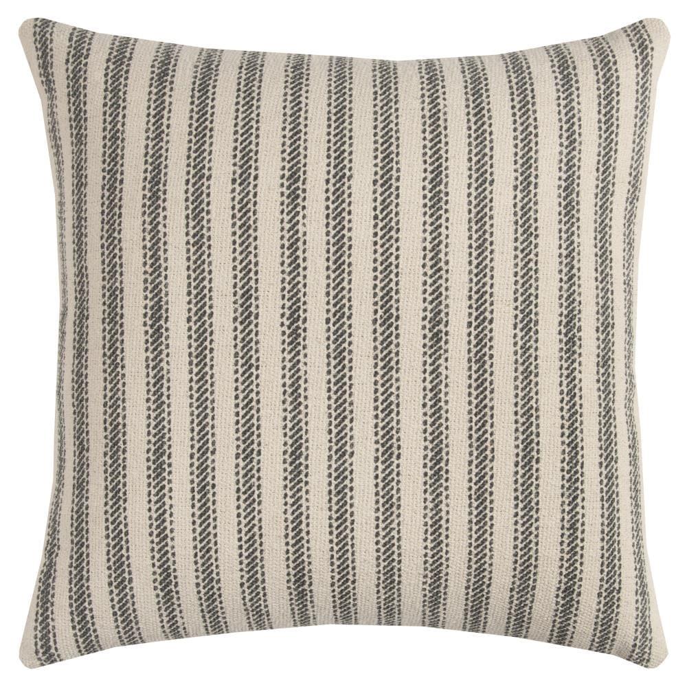 20"x20" Oversize Ticking Striped Square Throw Pillow Gray - Rizzy Home: Cotton Canvas, Indoor, Zippered, Machine Washable
