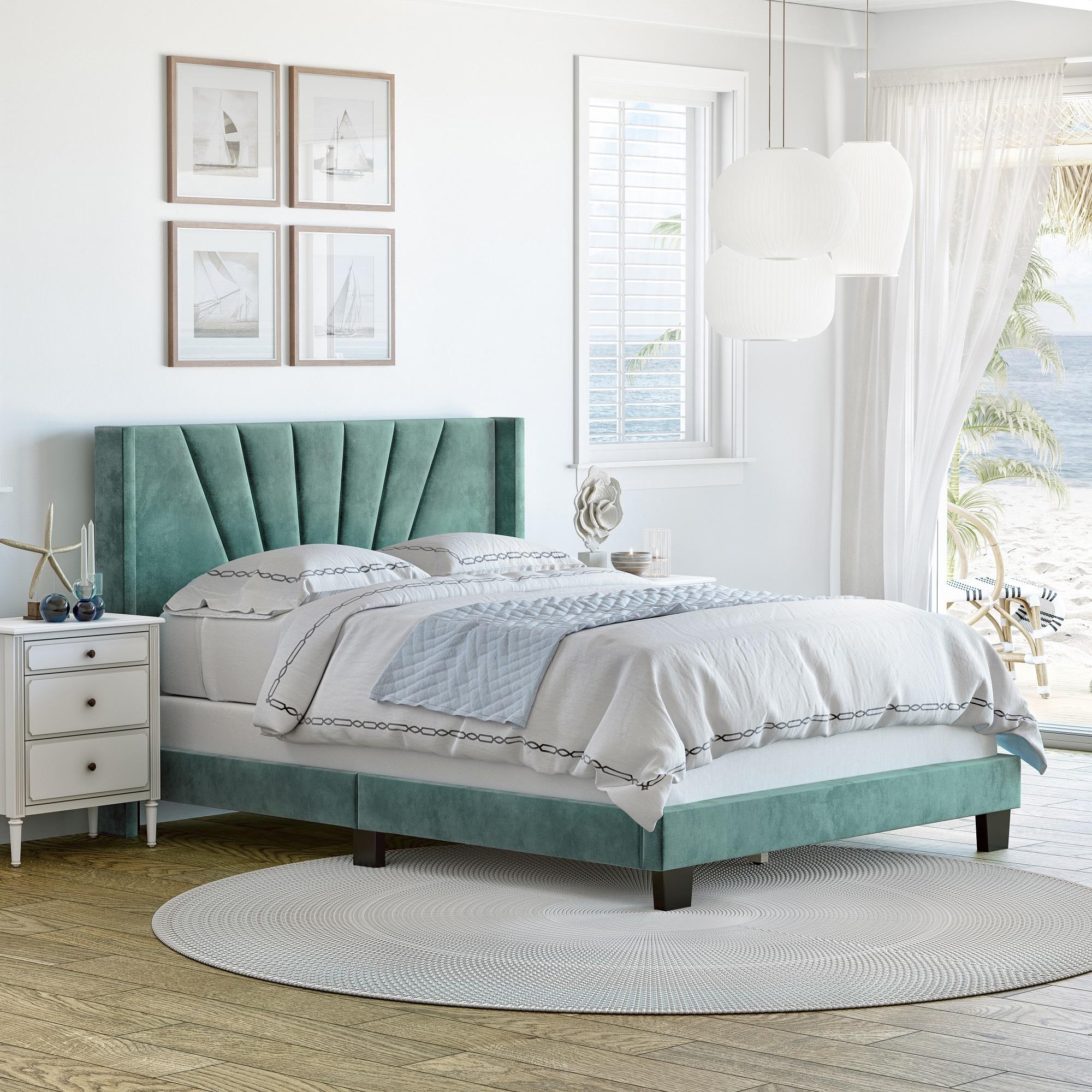 Boyd Sleep Valencia Velvet Upholstered Platform Bed Frame with Adjustable Height Headboard , Requires Box Spring-Boyd Sleep