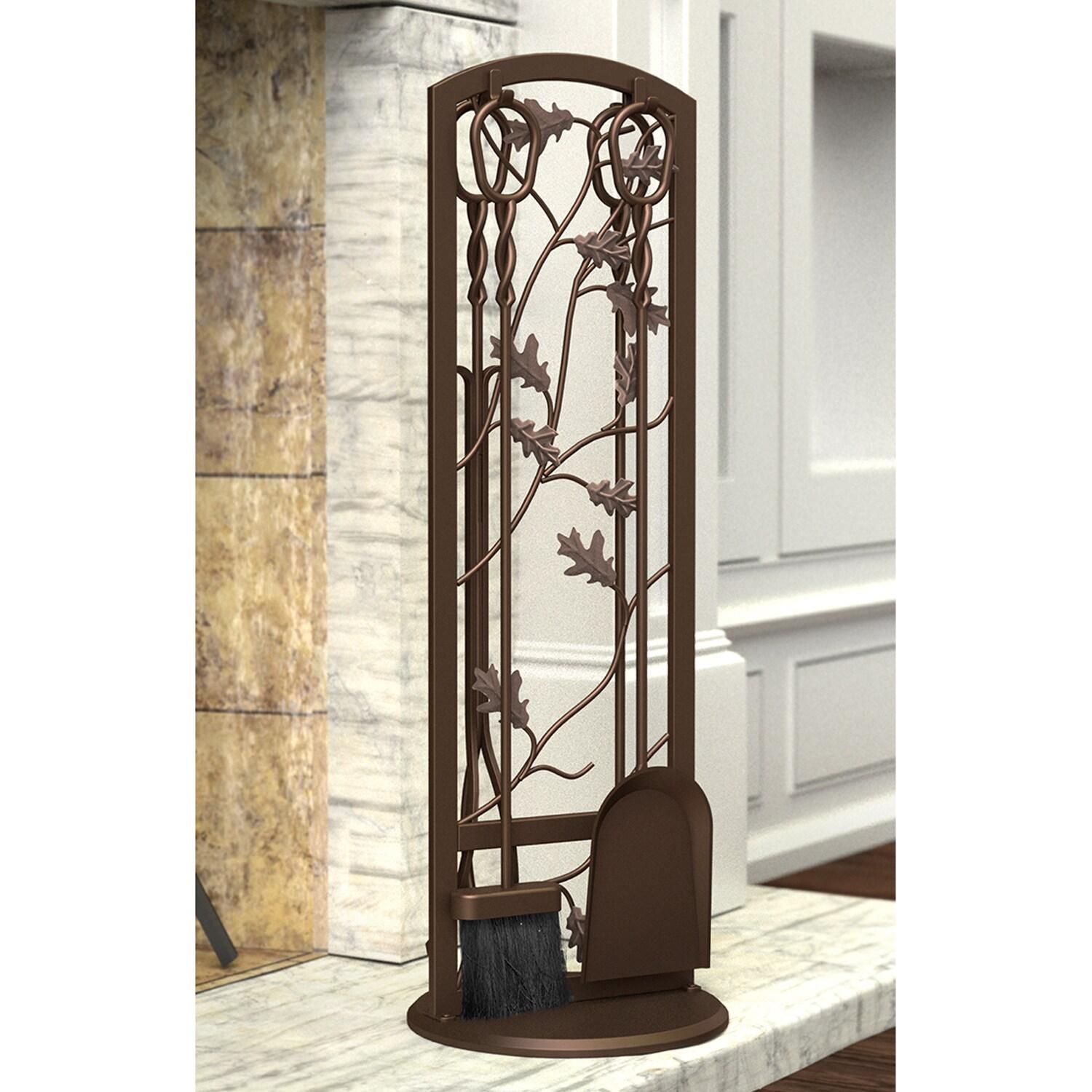 Werqueid Fireplace Tool Set 5 Piece, Oak Leaf 30", Colonial Brown