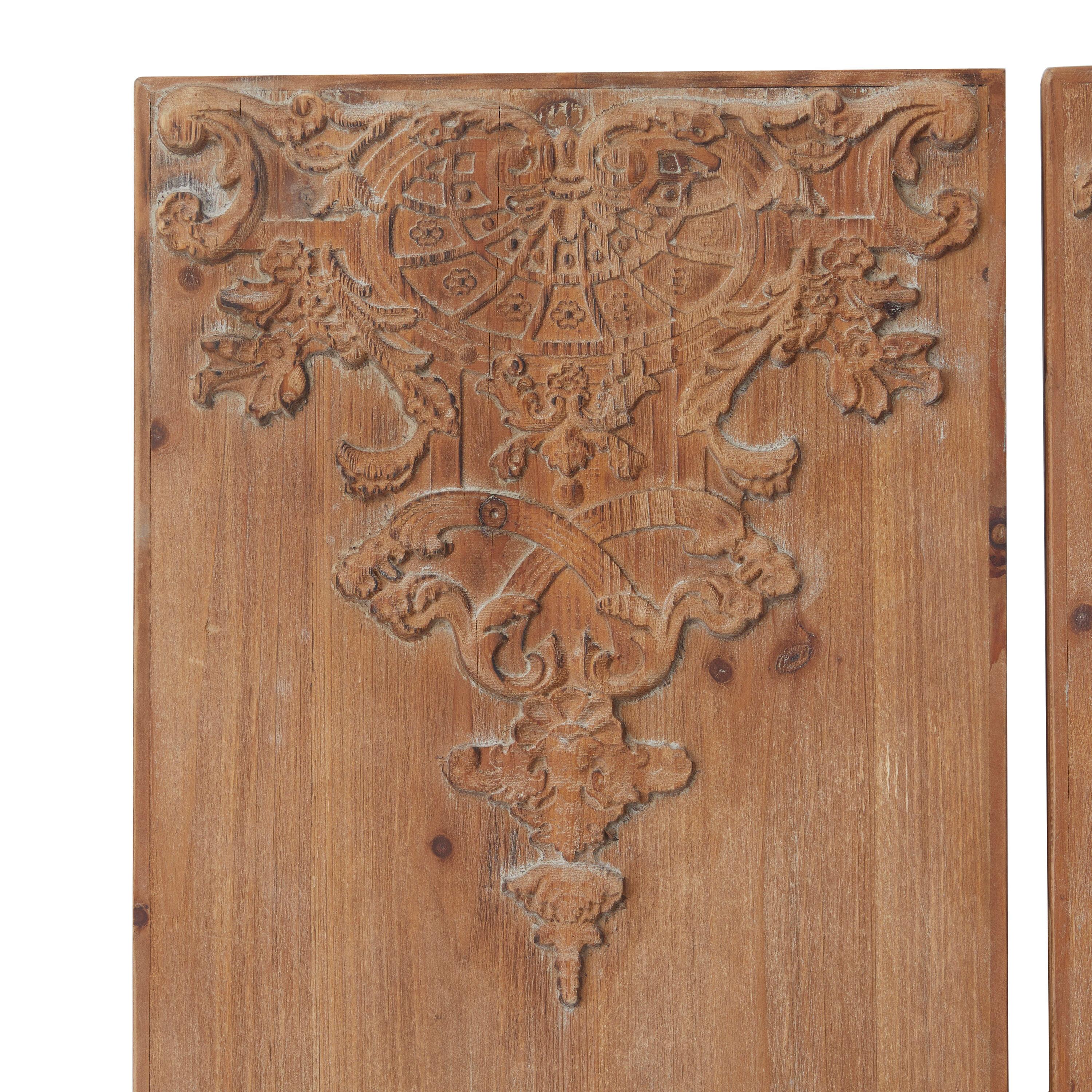 Wood Floral Carved Antefix Wall Decor Set of 3 Brown - Olivia & May: Rustic Style, Indoor Vertical Panels