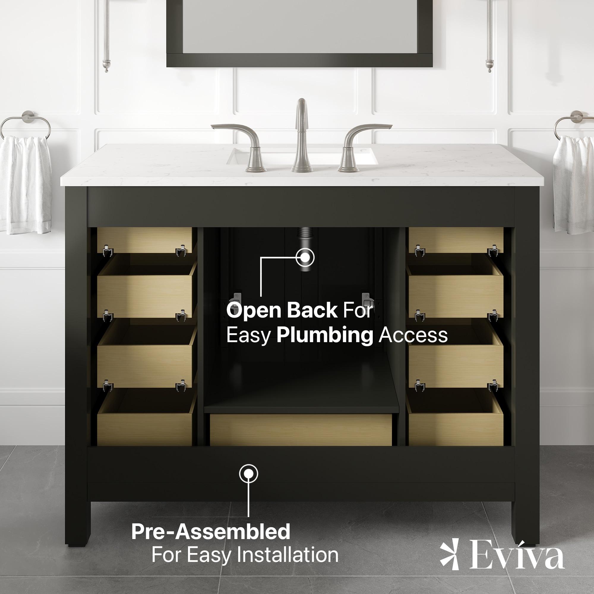 Eviva Aberdeen 42" Transitional Espresso Bathroom Vanity with White Carrara Countertop