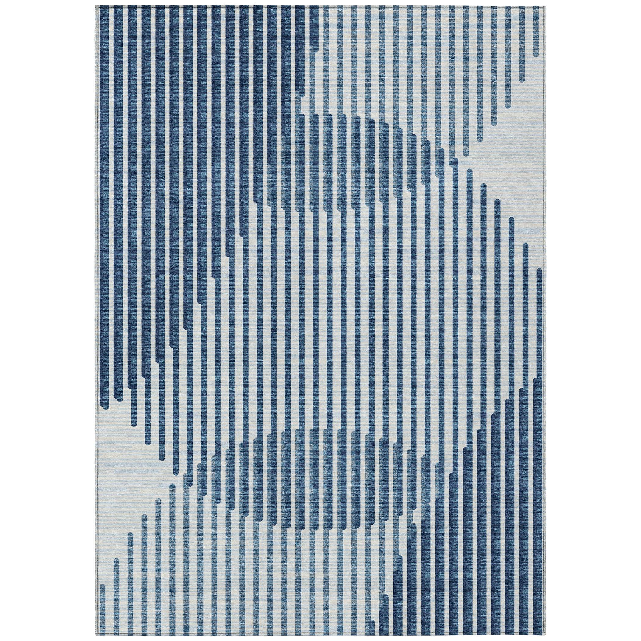 Addison Blue Rectangular Washable Synthetic Area Rug 10' x 14'