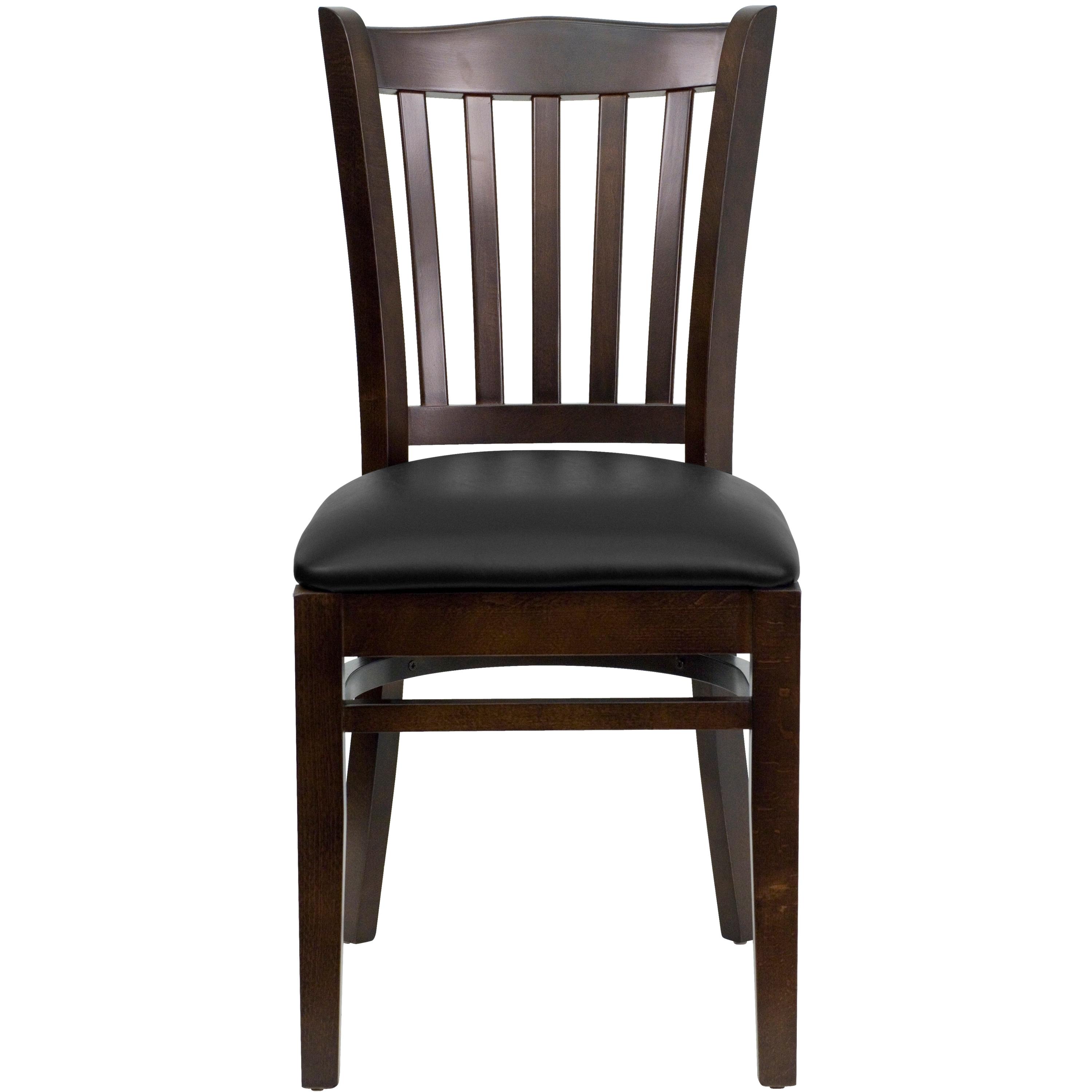 Flash Furniture HERCULES Series Vertical Slat Back Walnut Wood Restaurant Chair - Black Vinyl Seat