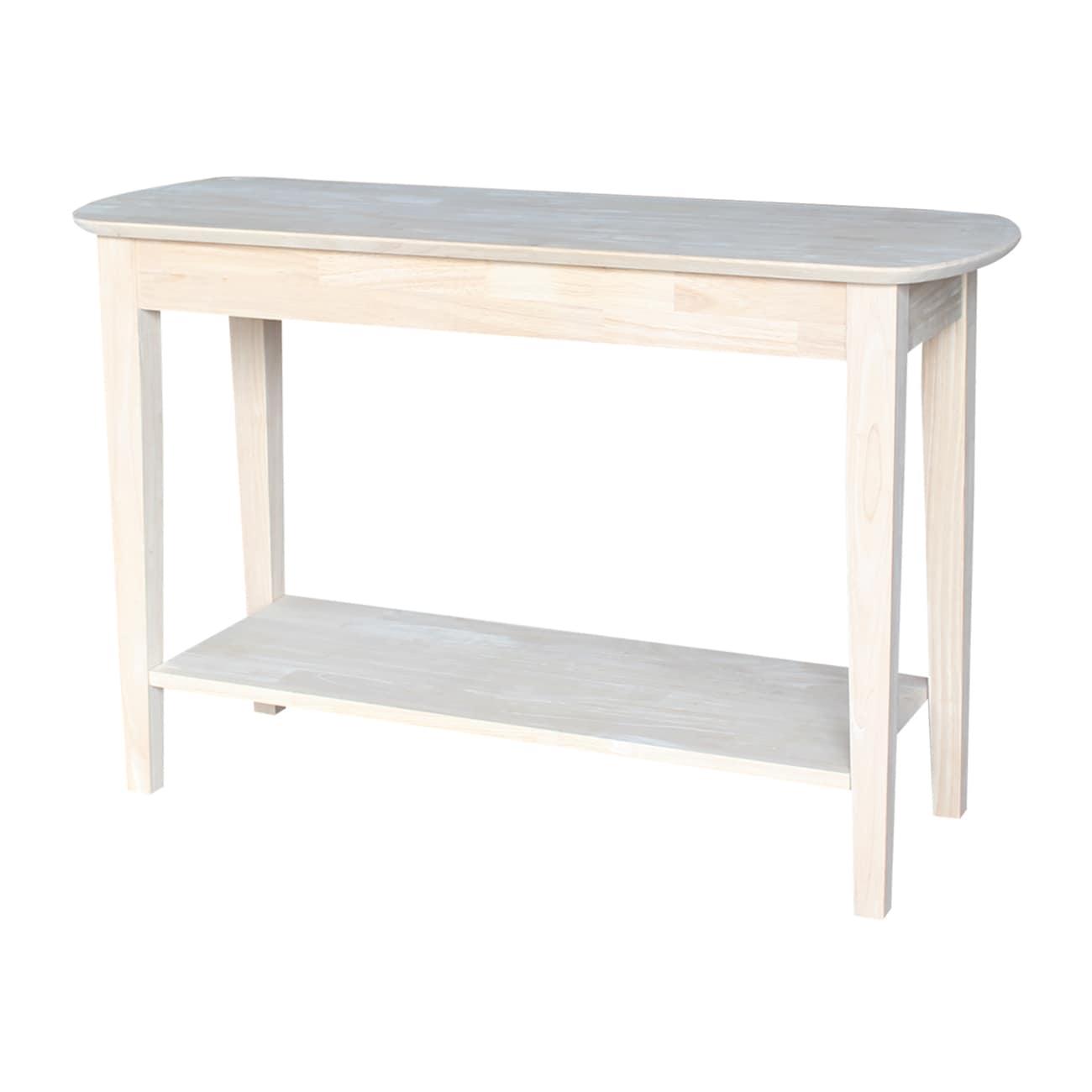 International Concepts Philips Oval Sofa Table Unfinished: Hardwood Accent Table with Drawer & Shelf