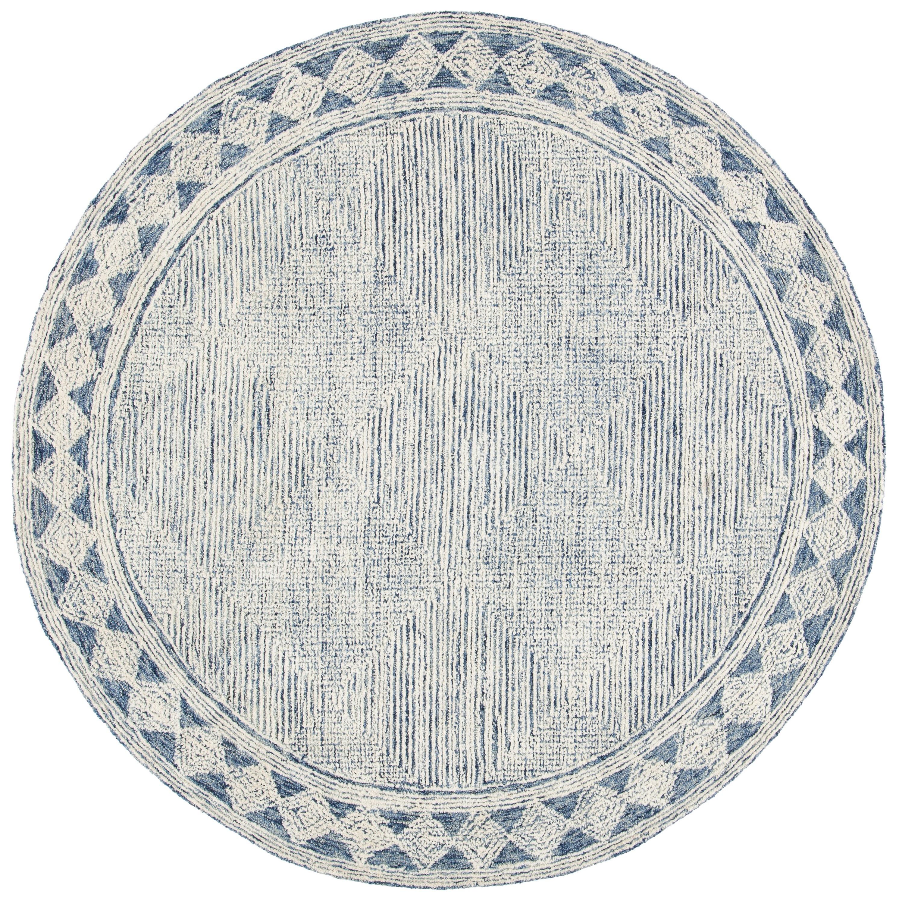 Abstract ABT349 Hand Tufted Area Rug - Ivory/Navy - 4' round - Safavieh .