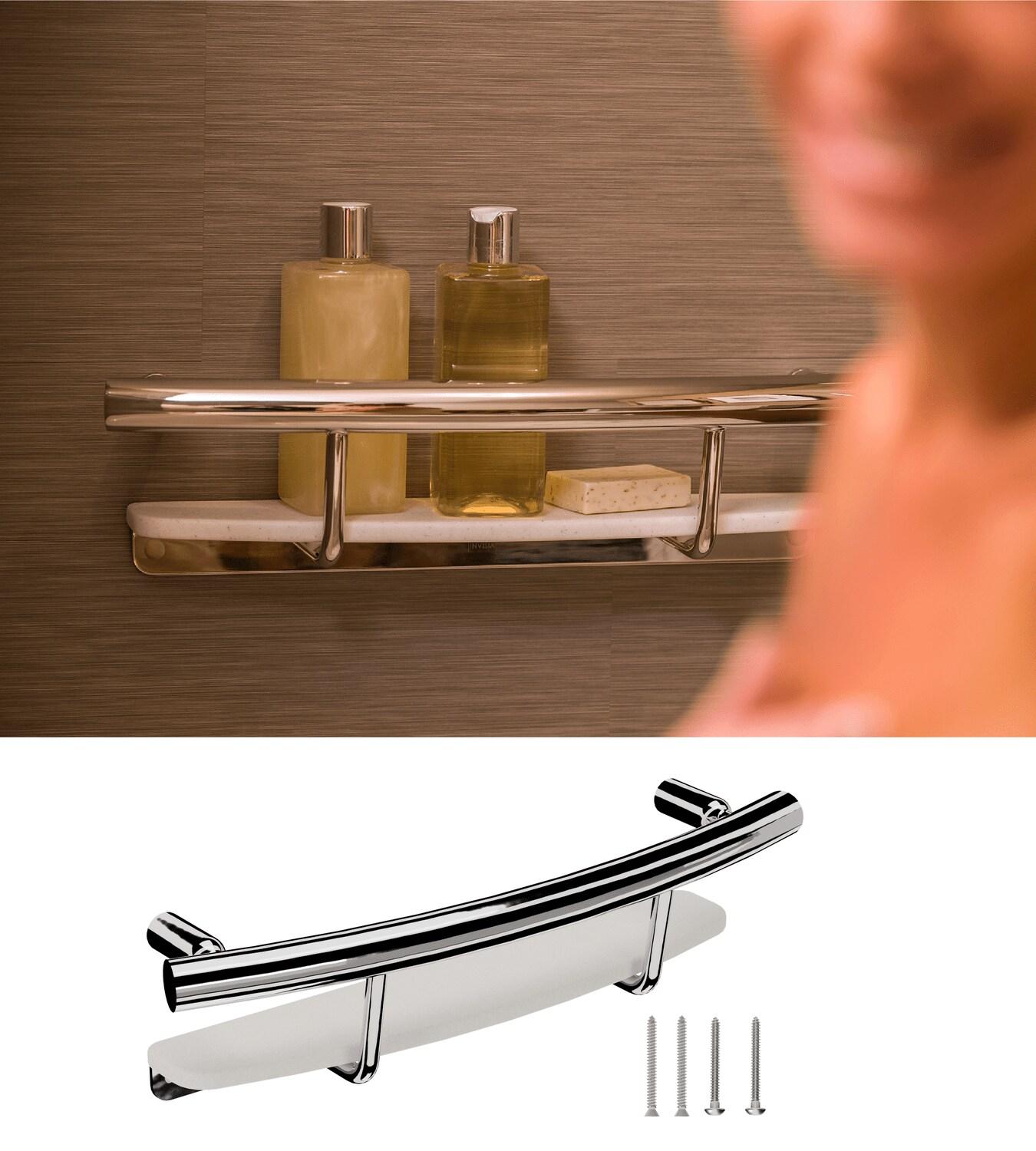 Chrome Curved Wall Mount Shower Grab Bar with Shelf