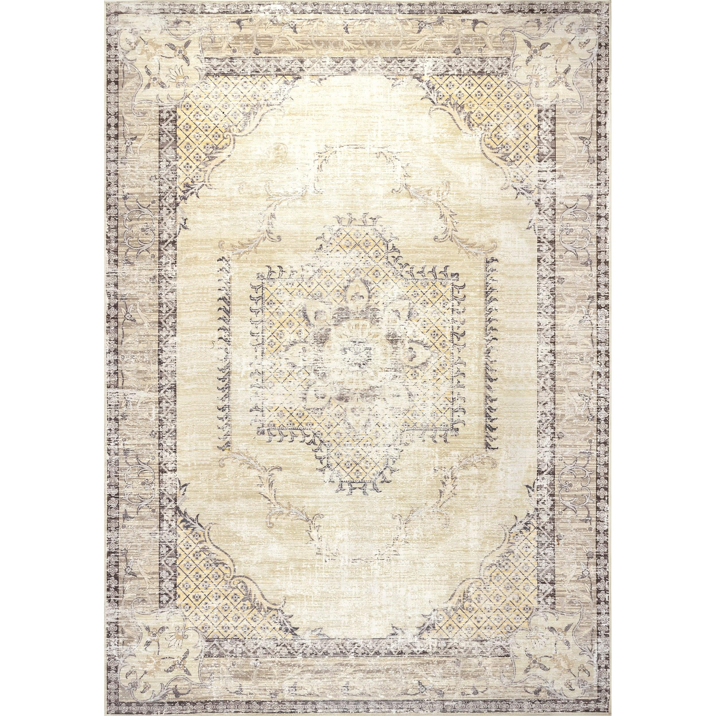 Nuloom Glenda Medallion 8x10 Machine Washable Indoor Area Rug for Living Room Bedroom Dining Room Kitchen, Cream/Grey