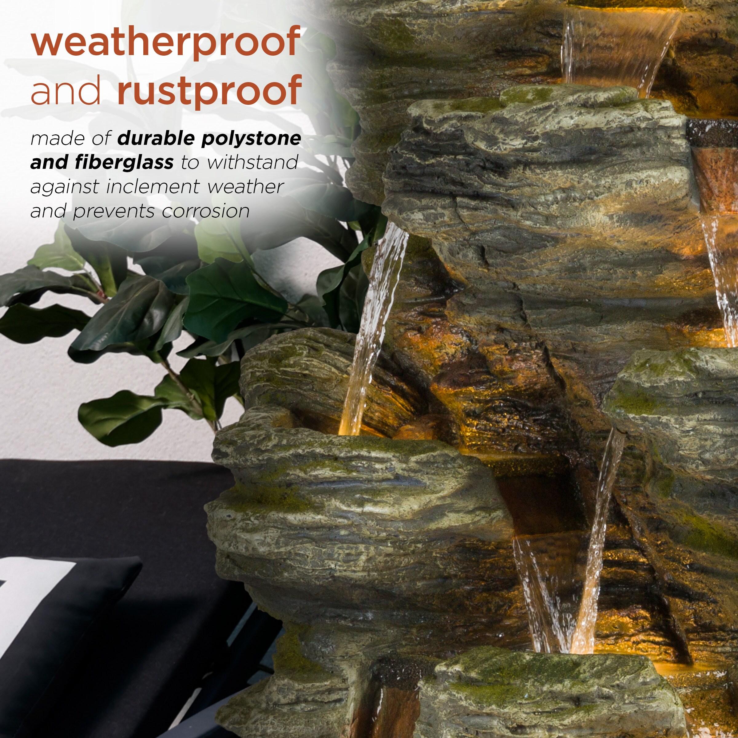 51" Resin Rock Cascading Fountain with LED Lights Gray - Alpine Corporation: Waterfall Feature, Birdbath