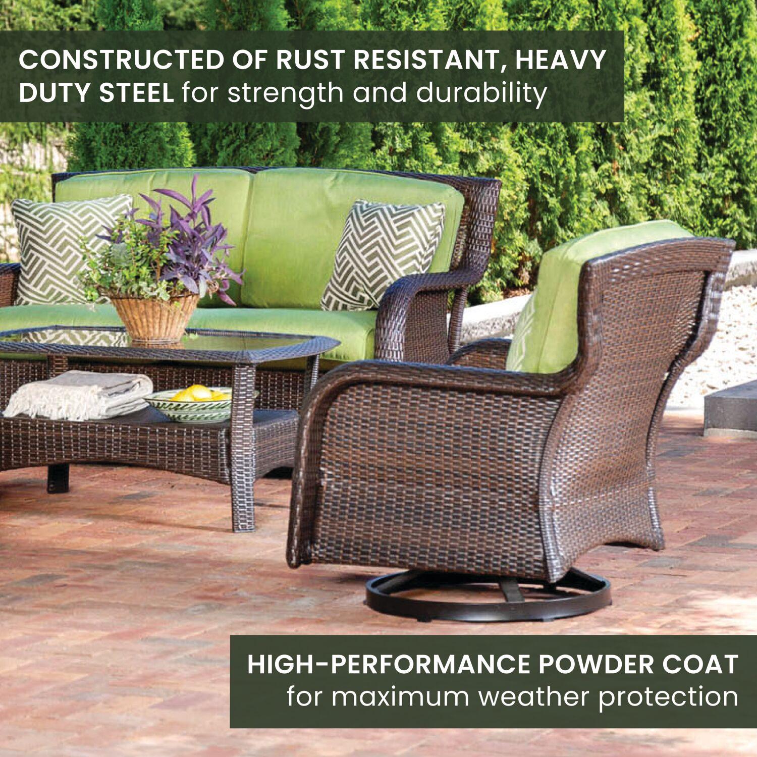 Hanover Strathmere 4-Piece Wicker and Steel Outdoor Conversation Set, Cilantro Green