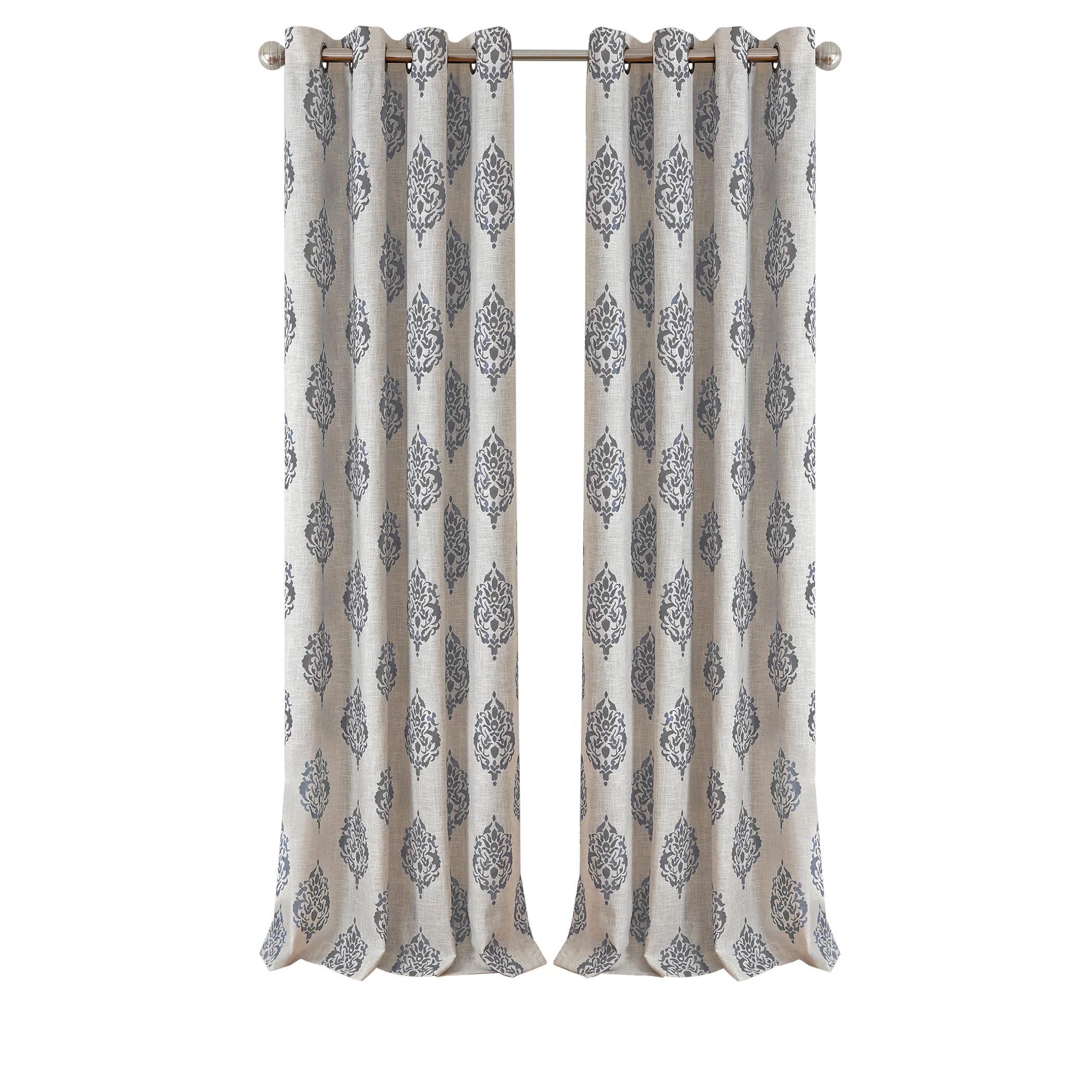 Navara Medallion Room Darkening Single Window Curtain Panel - 52" x 95" - Gray - Elrene Home Fashions