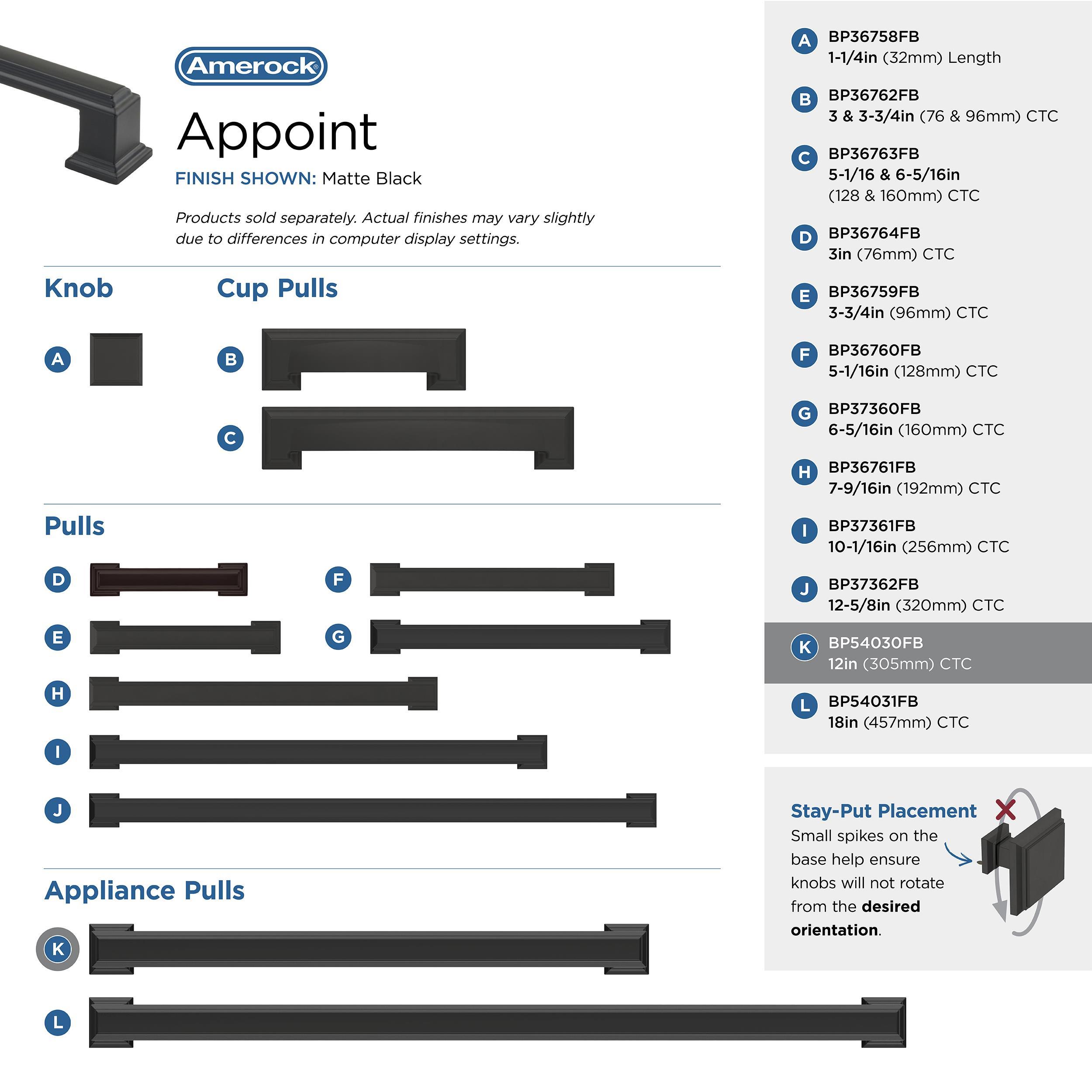 Amerock Appoint 12 inch (305mm) Center-to-Center Matte Black Appliance Pull