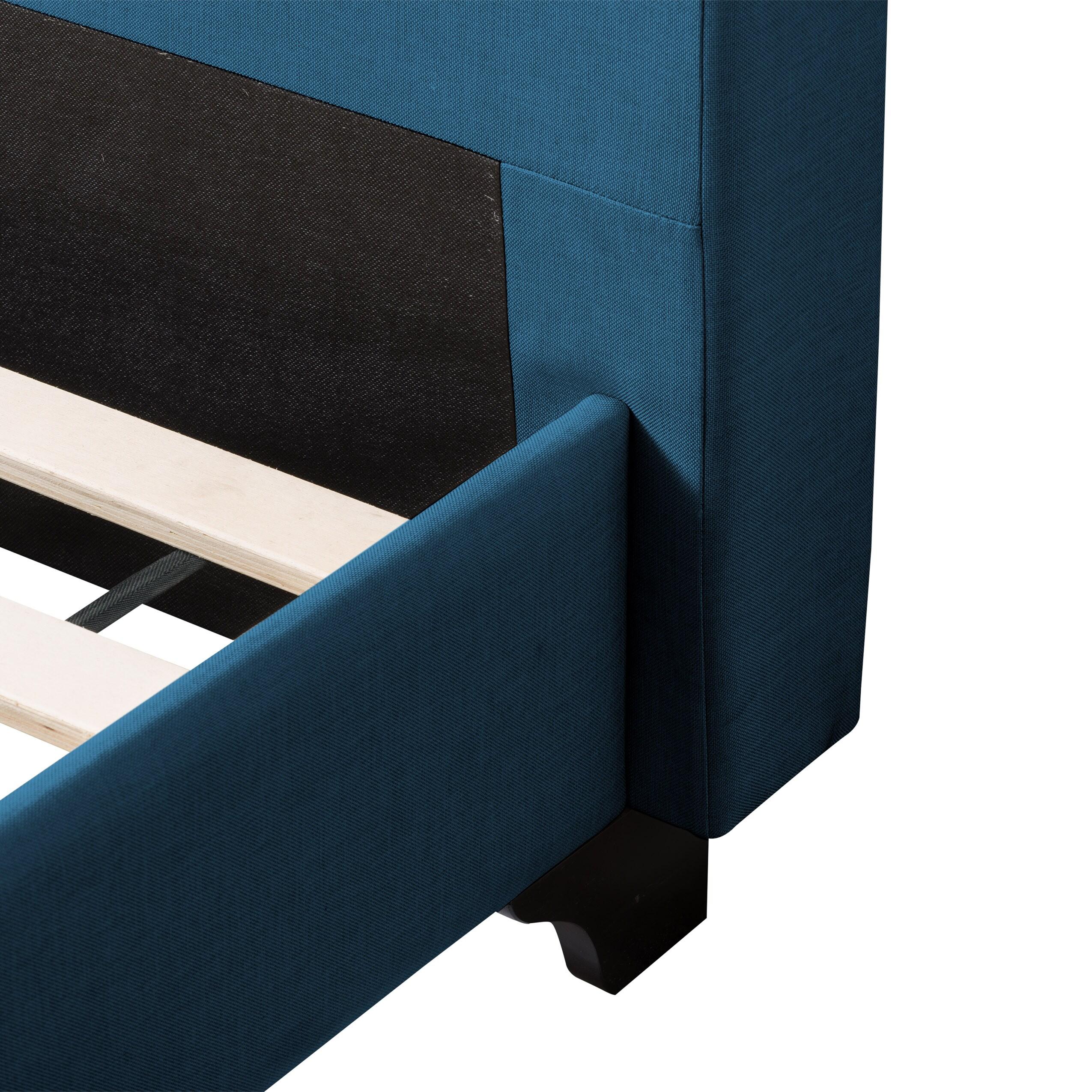 CorLiving Nova Ridge Blue Fabric Queen Size Platform Bed Frame with Headboard