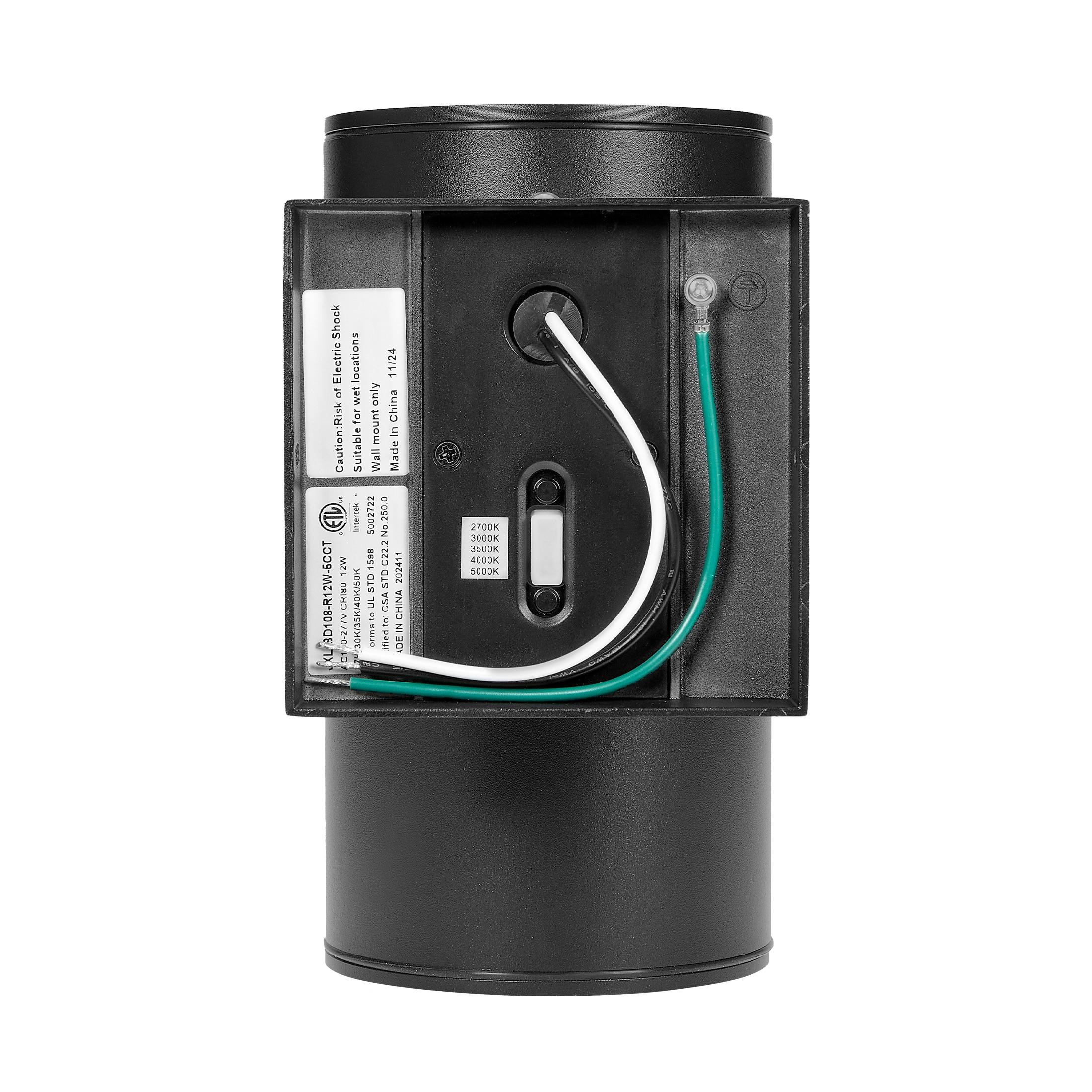 Maxxima Cylinder LED Outdoor Wall Light, Modern Wall Wash, 12 Watt, 1050 Lumens, 5 CCT 2700K/3000K/3500K/4000K/5000K, Dusk to Dawn Photocell Sensor, Exterior Garage, Patio, or Porch Lighting, Black