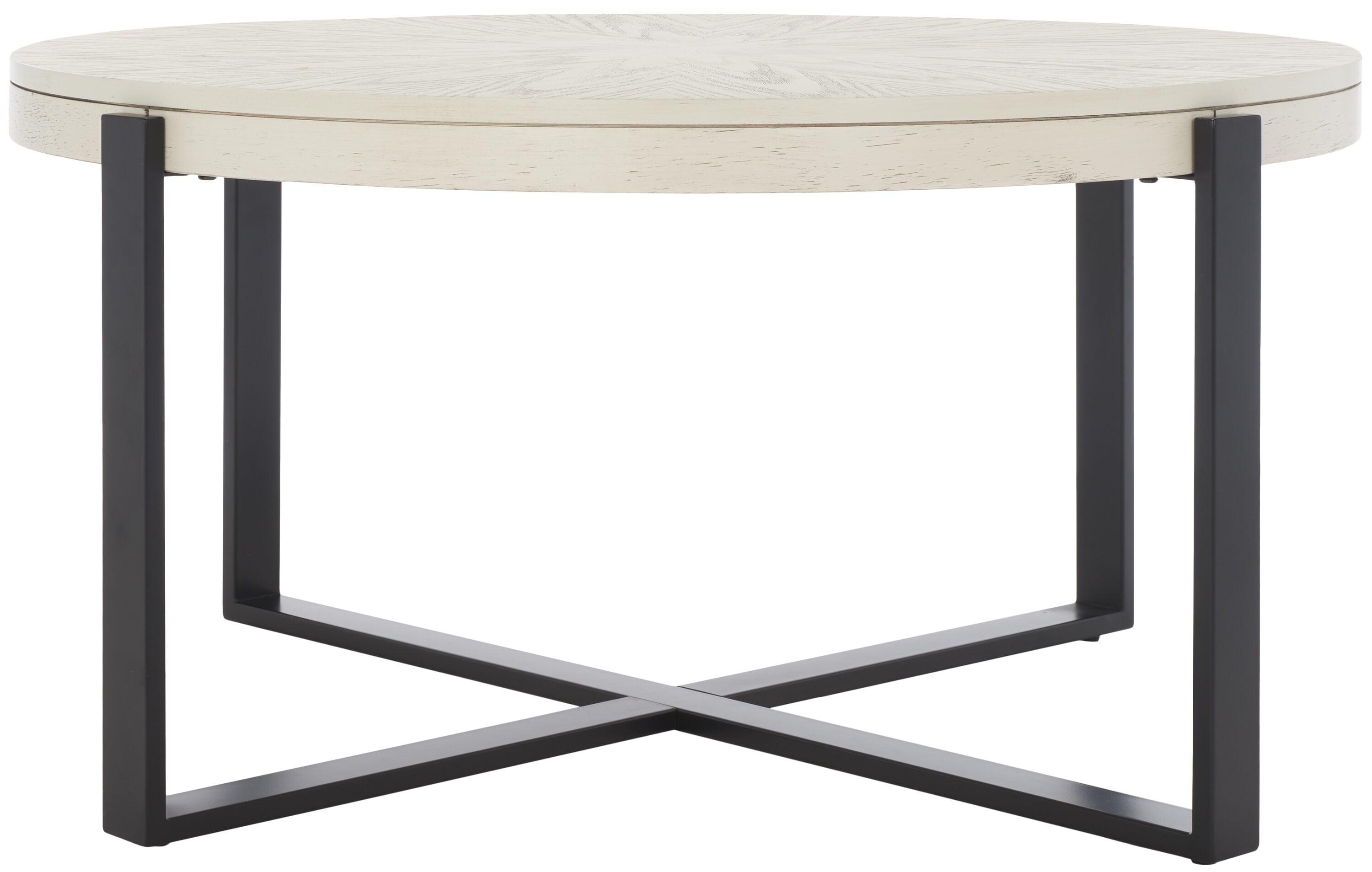SAFAVIEH Navya Round Coffee Table, White Wash Top/Black Legs