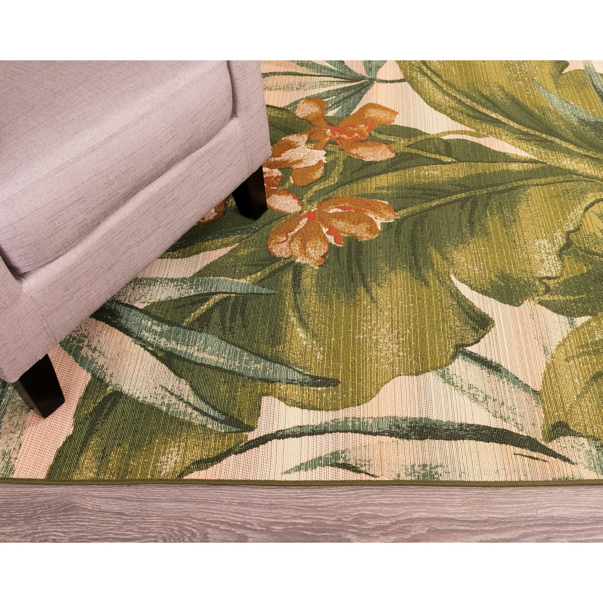 Liora Manne Marina Tropical Leaf Indoor/Outdoor Rug Cream 3'3" x 4'11"