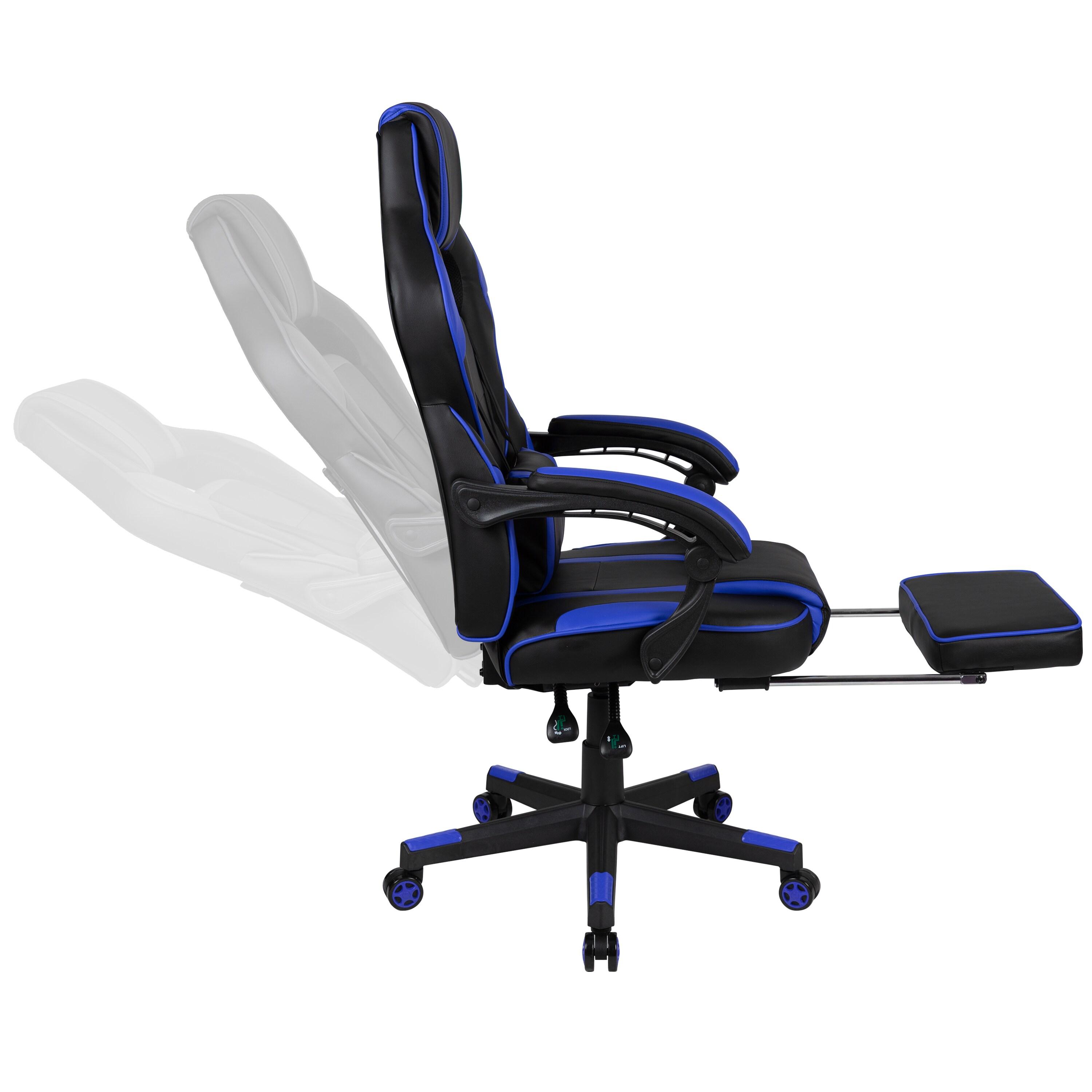 Flash Furniture X40 Gaming Chair Racing Ergonomic Computer Chair with Fully Reclining Back/Arms, Slide-Out Footrest, Massaging Lumbar - Black/Blue