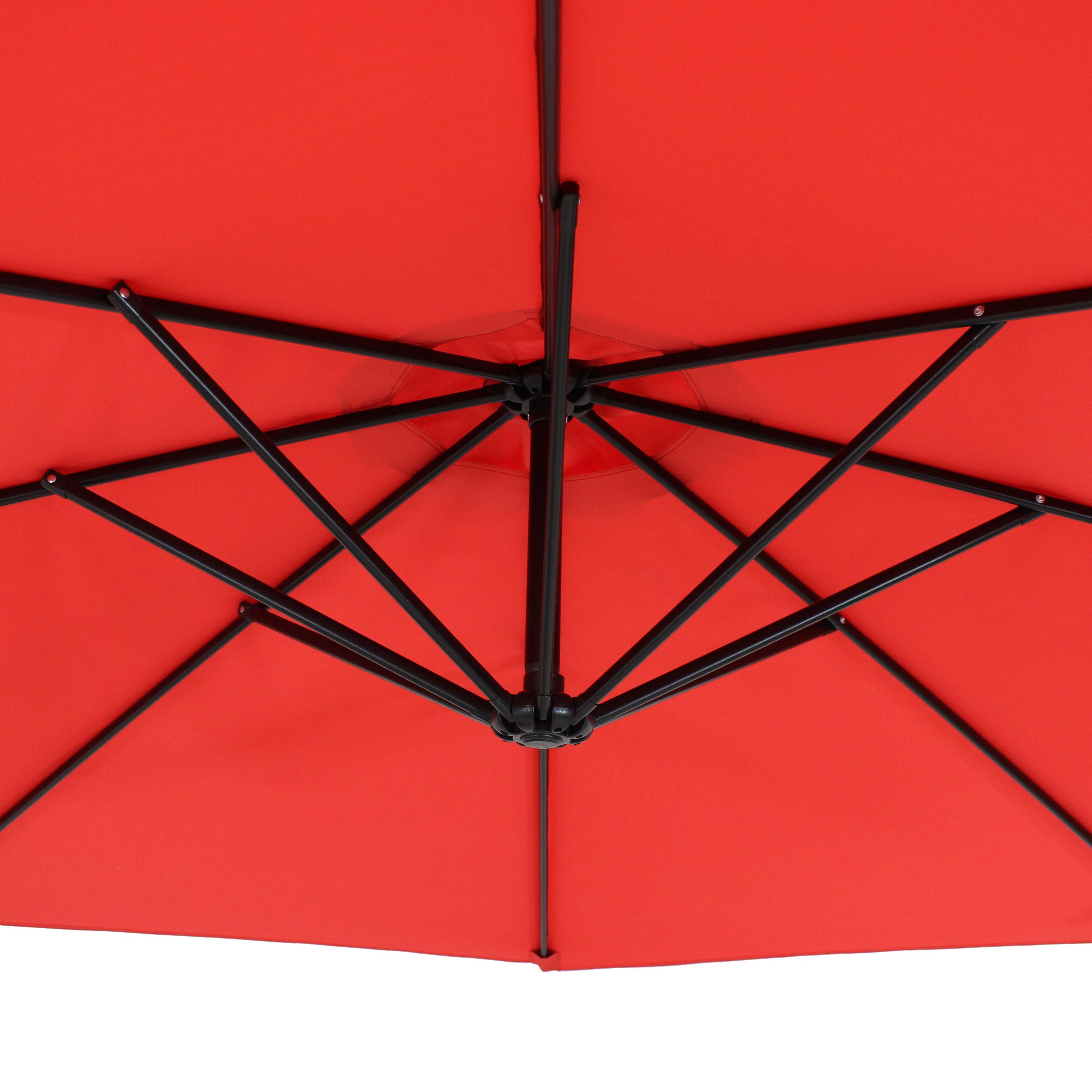 Sunnydaze Outdoor Steel Cantilever Offset Patio Umbrella with Air Vent, Crank, and Base - 9' - Cherry