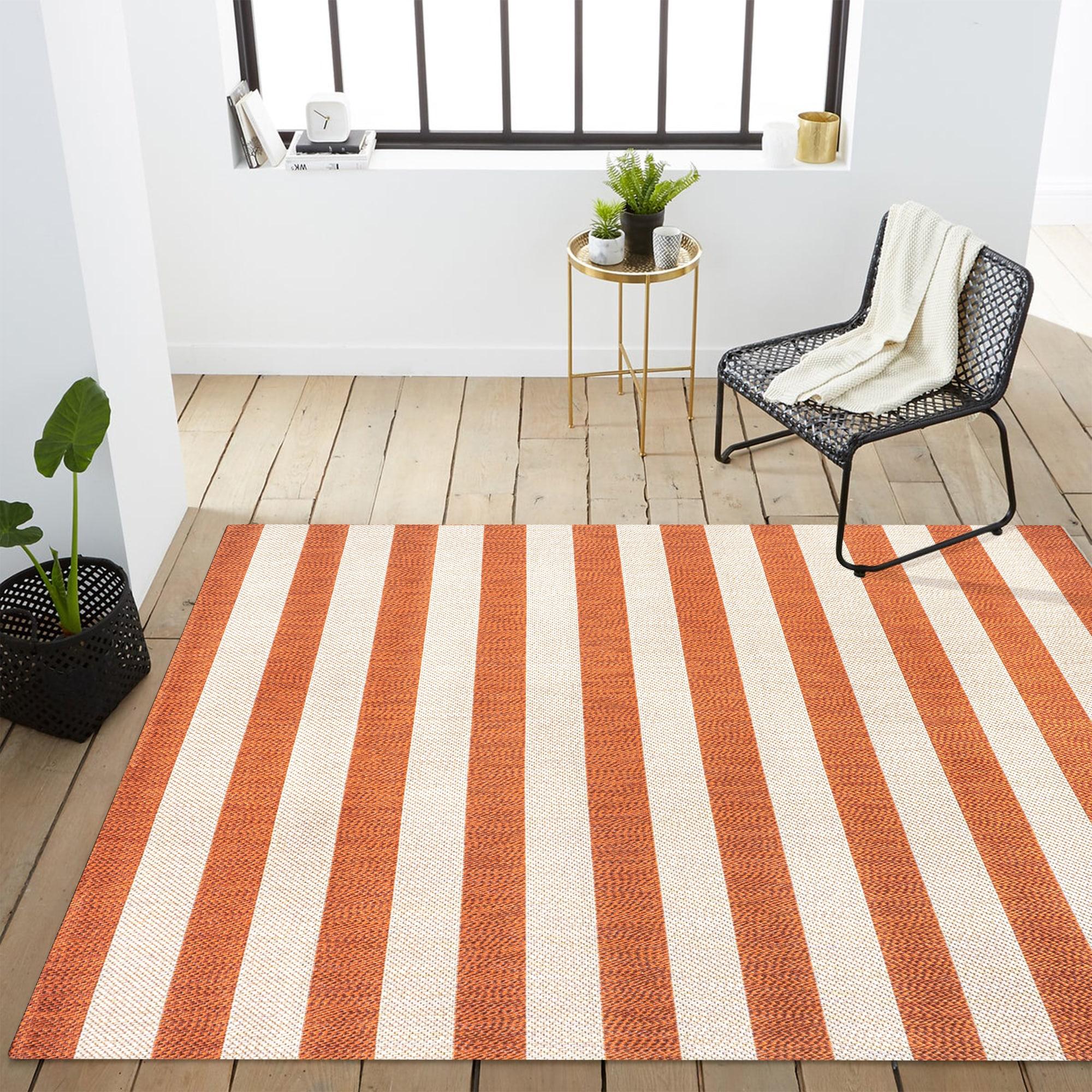 3' x 5' Negril Two-Tone Wide Stripe Indoor/Outdoor Area Rug, Orange/Beige - JONATHAN Y