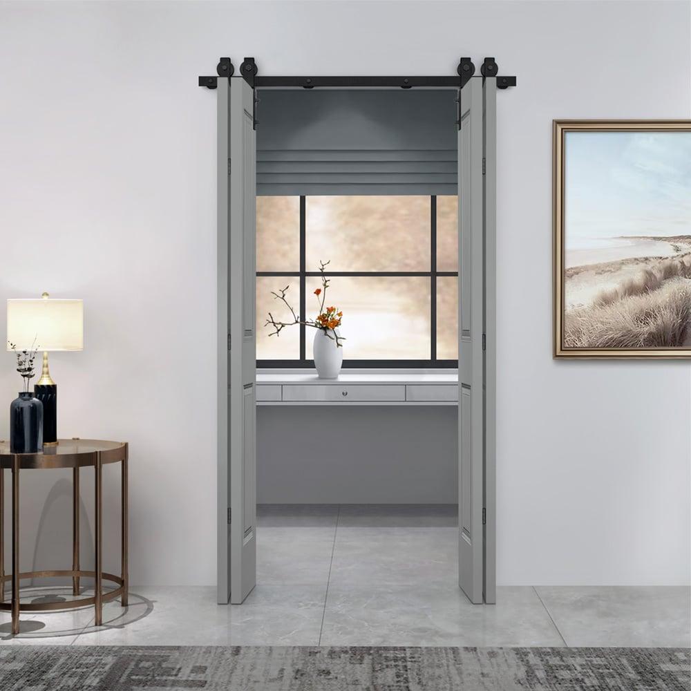 Calhome Paneled MDF Composite Double Bifold Barn Doors with Installation Hardware Kit