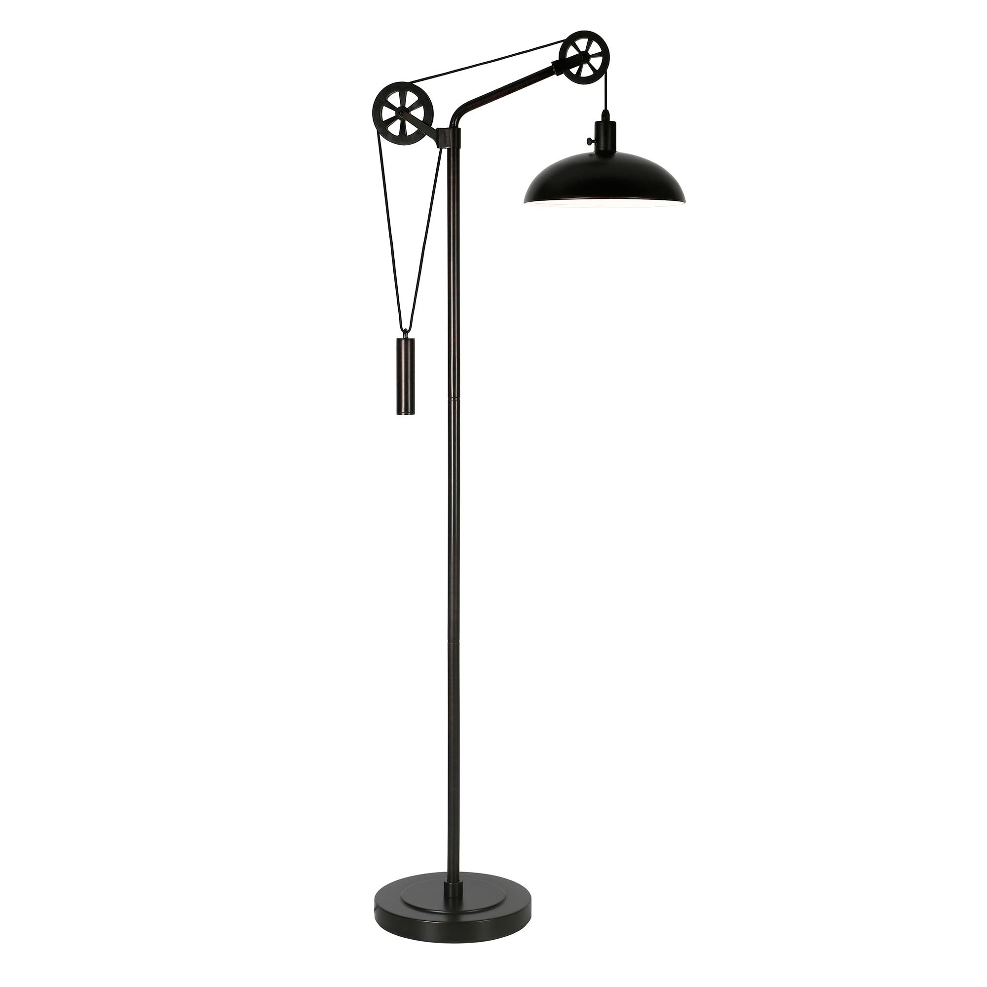 Evelyn&Zoe Industrial Metal Floor Lamp with Spoke Wheel Pulley System