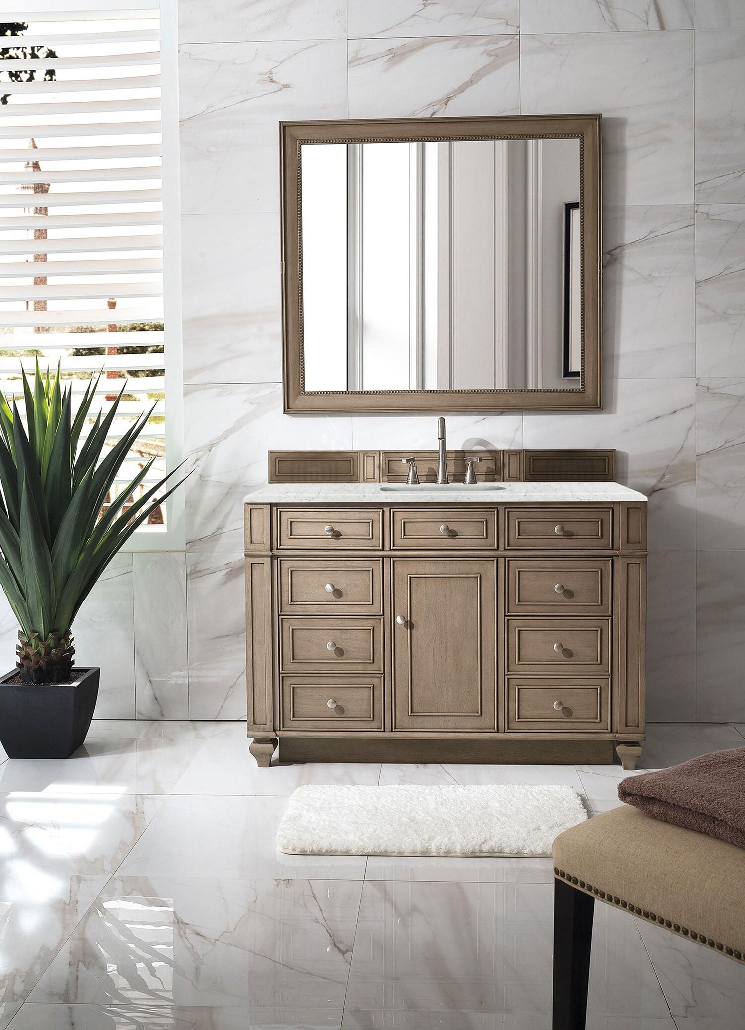 James Martin Vanities 48" Single Vanity, Whitewashed Walnut w/ 3 CM White Zeus Quartz Top