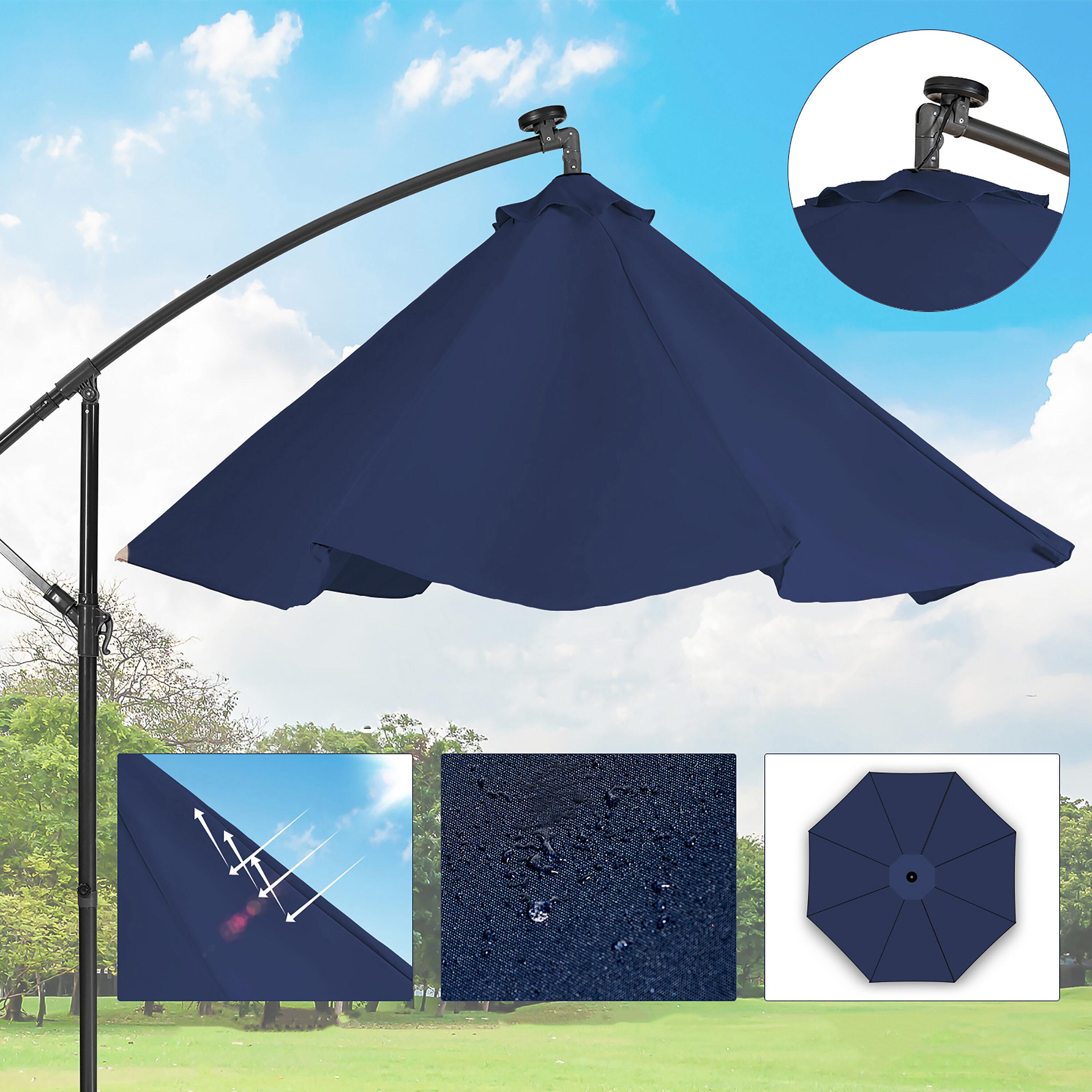 Resenkos 10 Feet Patio Solar Powered Cantilever Umbrella with Tilting System-Navy, Patio Offset Umbrella with Easy Tilt Adjustment, Outdoor Hanging Umbrella, Sunshade Umbrella Canopy