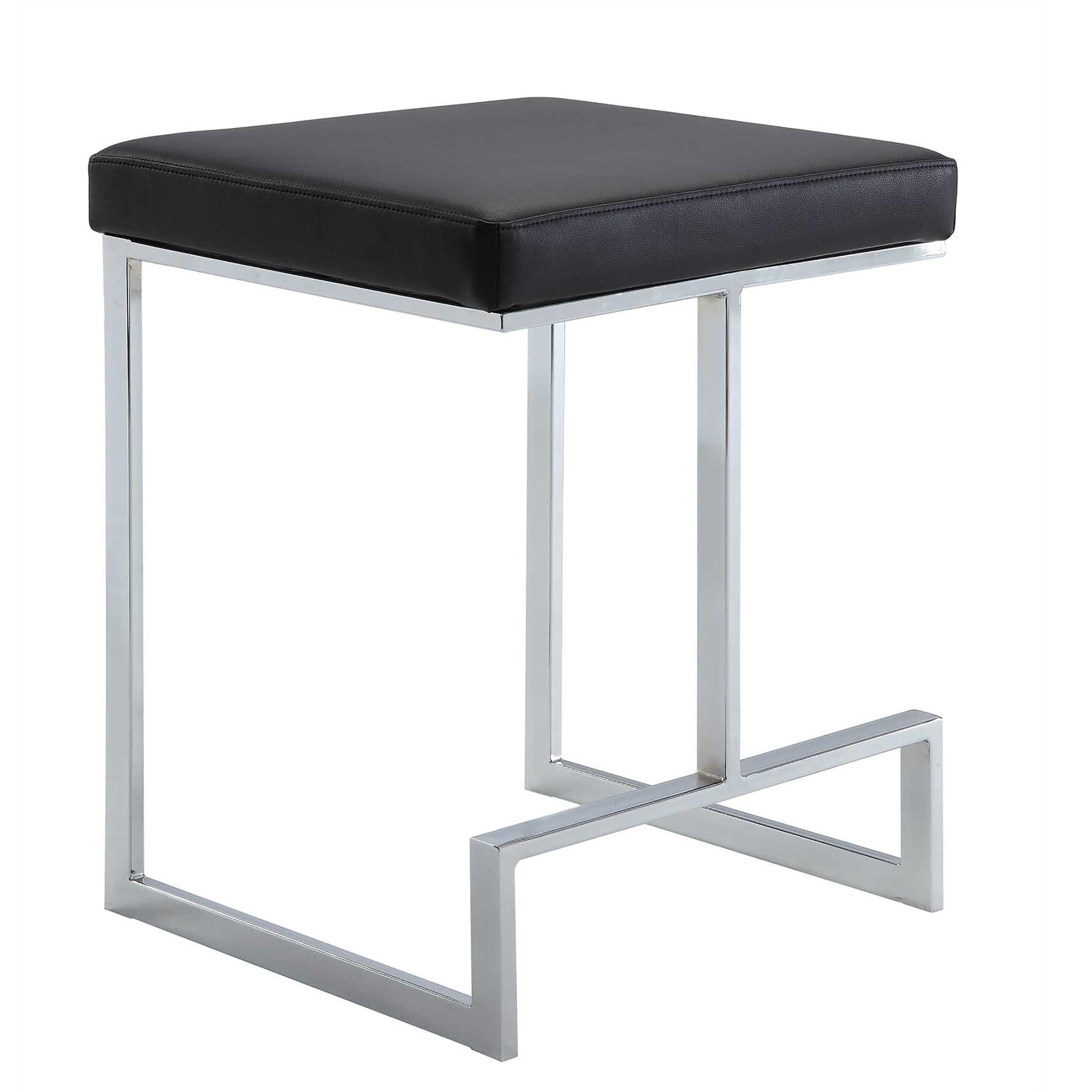 Carolina Living 24" Lumi Counter Height Barstool Black/Chrome: Upholstered, Chrome Plated Base