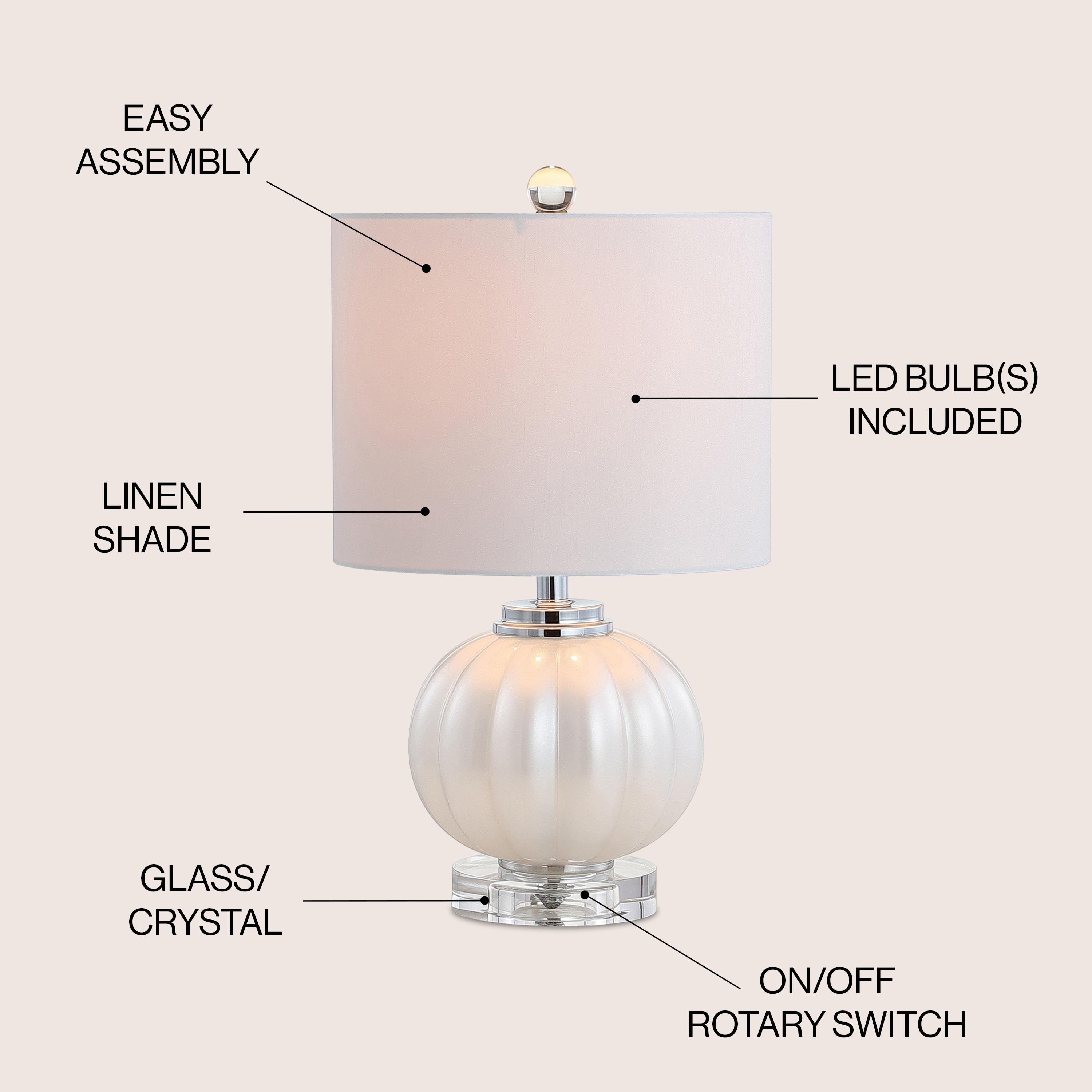 JONATHAN Y JYL2076A Pearl 17.5" Glass/Crystal LED Table Lamp, Glam, Contemporary, Transitional for living room, dinning room, bedroom, office Bulb Included, White/Chrome