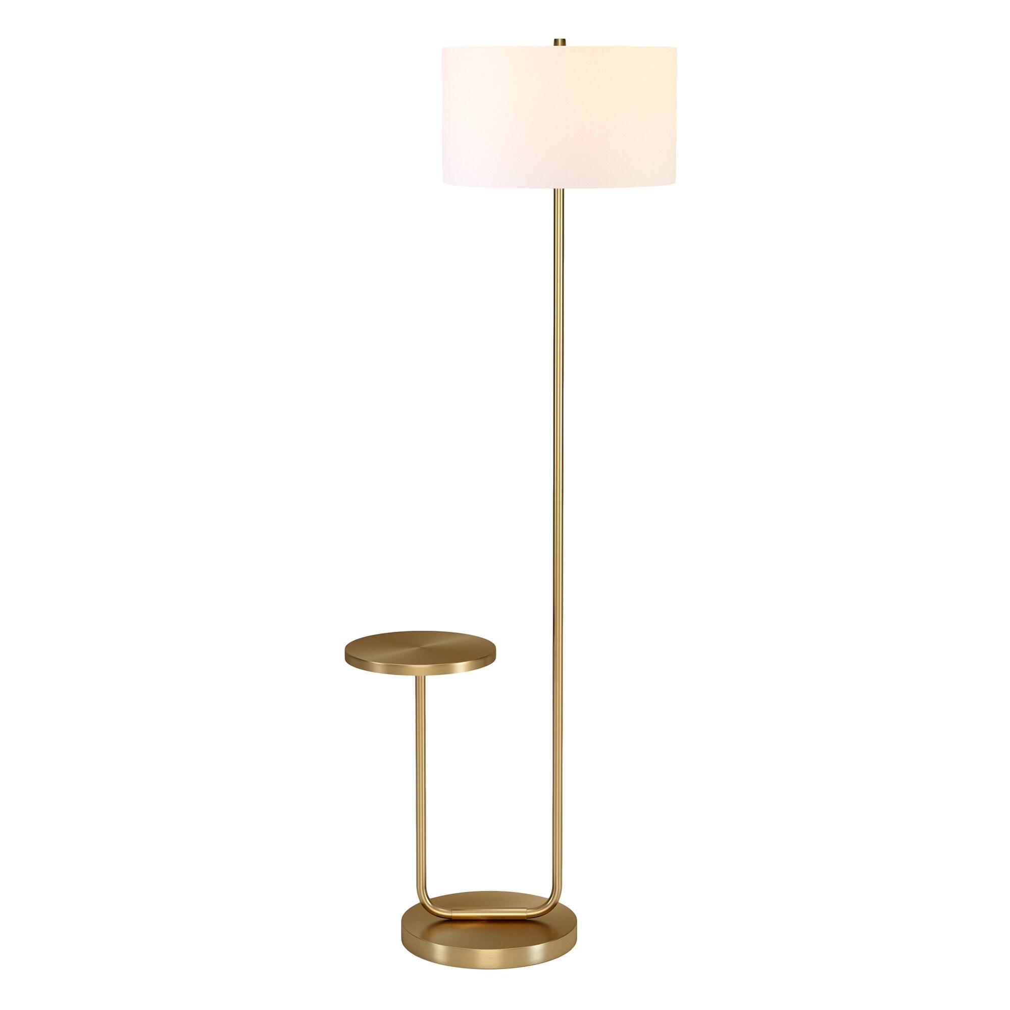 Jacinta Brass & White Modern Floor Lamp with Tray Table