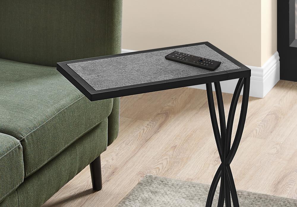 Latitude Run® Accent Table, C-shaped, End, Side, Snack, Living Room, Bedroom, Metal, Laminate, Grey, Black