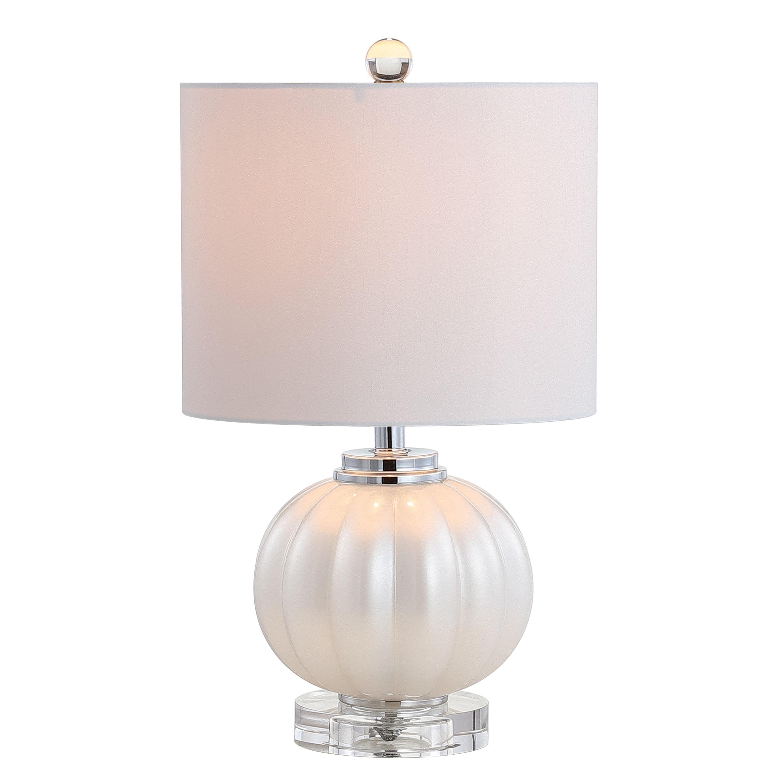 JONATHAN Y JYL2076A Pearl 17.5" Glass/Crystal LED Table Lamp, Glam, Contemporary, Transitional for living room, dinning room, bedroom, office Bulb Included, White/Chrome